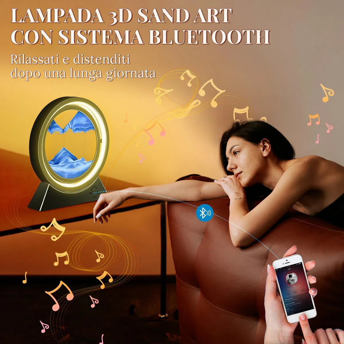BuzzoXerex Pittura di Sabbia Che Scorre, Sabbia in Movimento 3D con Bluetooth con Luce a LED Sabbia Dinamica per Decorazioni la Casa l'ufficio (Nero-Blu)