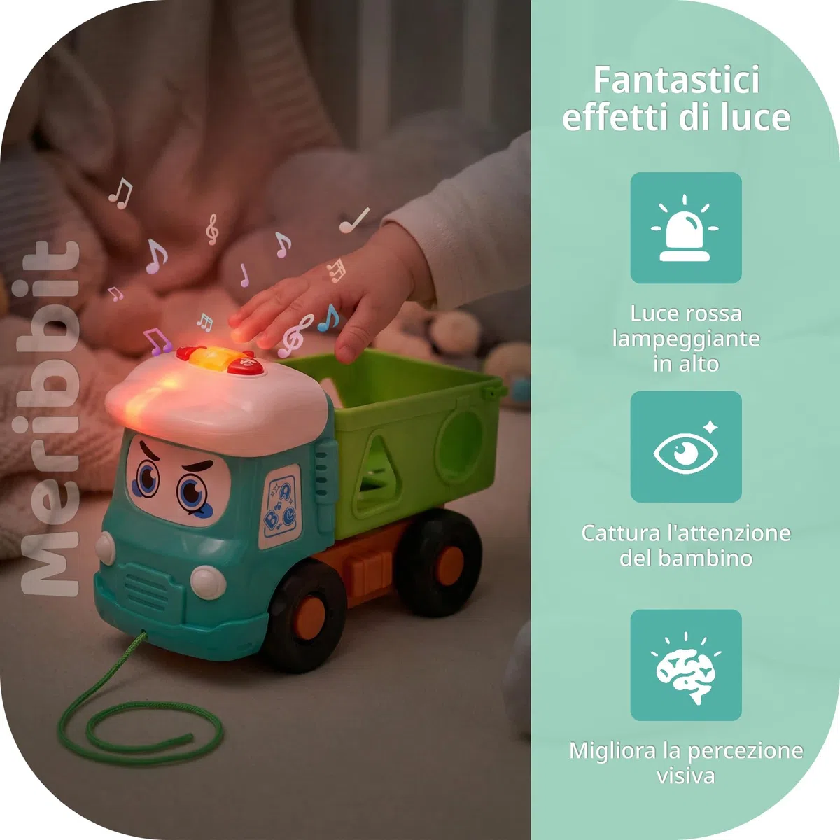 Macchinine per Bambini Camion Giocattolo 1 Anno in Su con Forme Geometriche Suoni e Luci Cassone Ribaltabile Corda da Traino Gioco Educativo Sensoriale