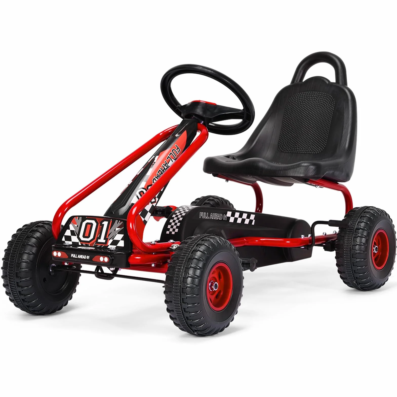 COSTWAY Go Kart a Pedali per Bambini, Veicolo con Sedile Regolabile e Freno a Mano, Portata 30 kg Rosso