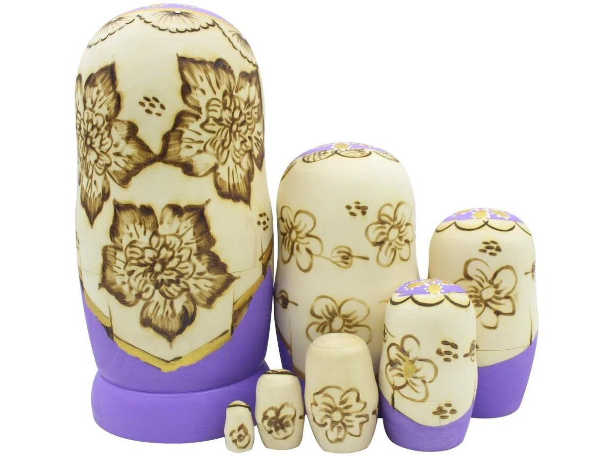 Bambole Babushka tradizionali russe nidificanti in legno Set di 7 matriosche viola giocattolo impilabile regalo per bambini