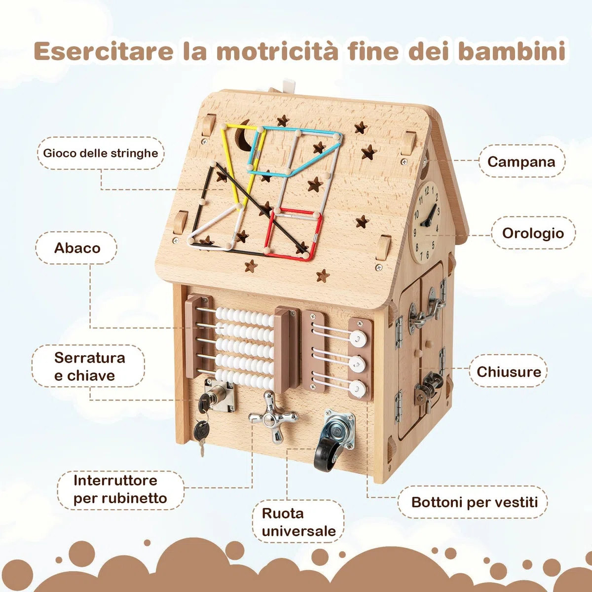 RELAX4LIFE Giochi Montessori Busy House, Casetta Attività Bambini 1-5 Anni