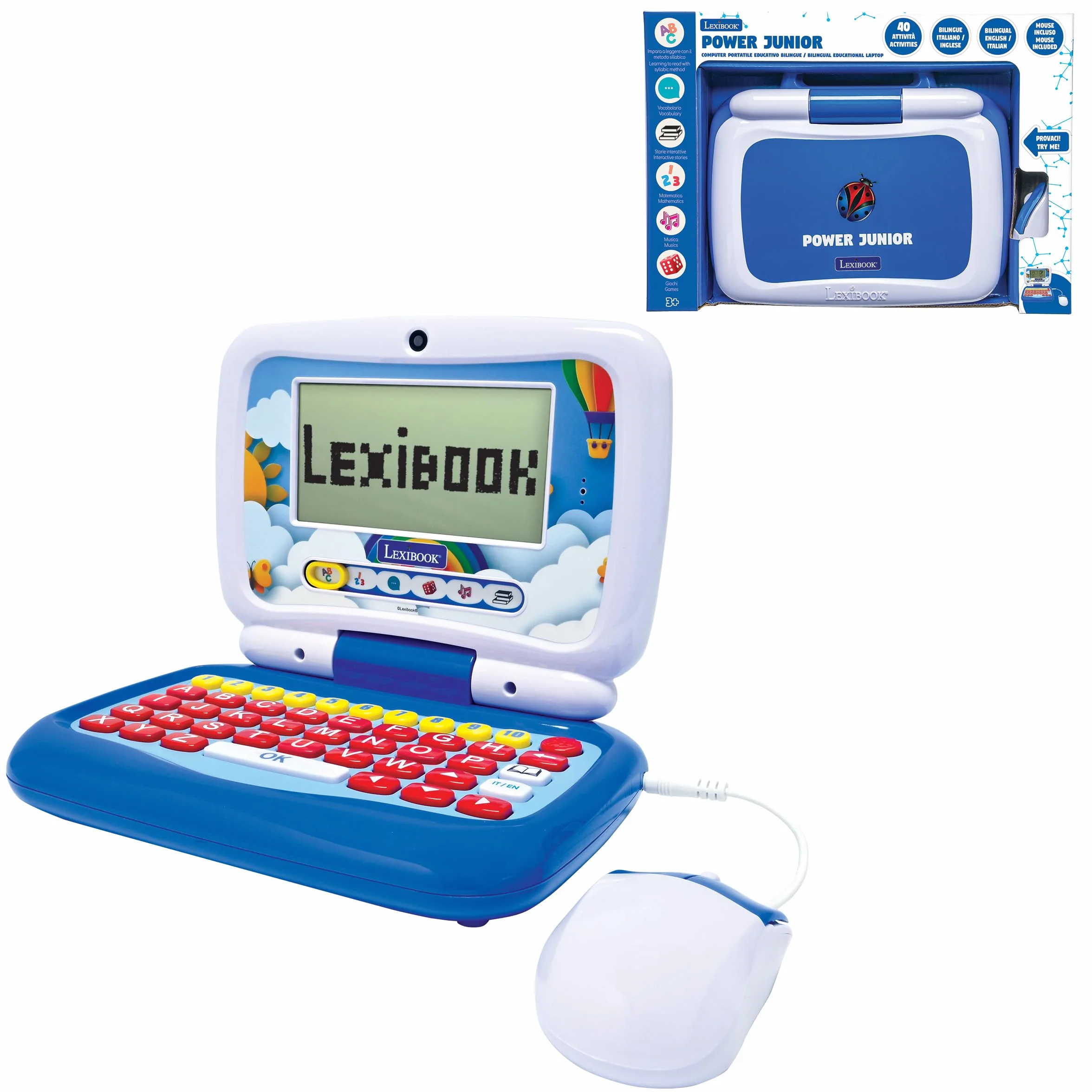 Lexibook, Computer Educativo Bilingue Inglese/Italiano, 40 attività, Metodo Sillabico e Ludico, 3 Storie Animate, Tastiera e Mouse Realistici, JC398i5