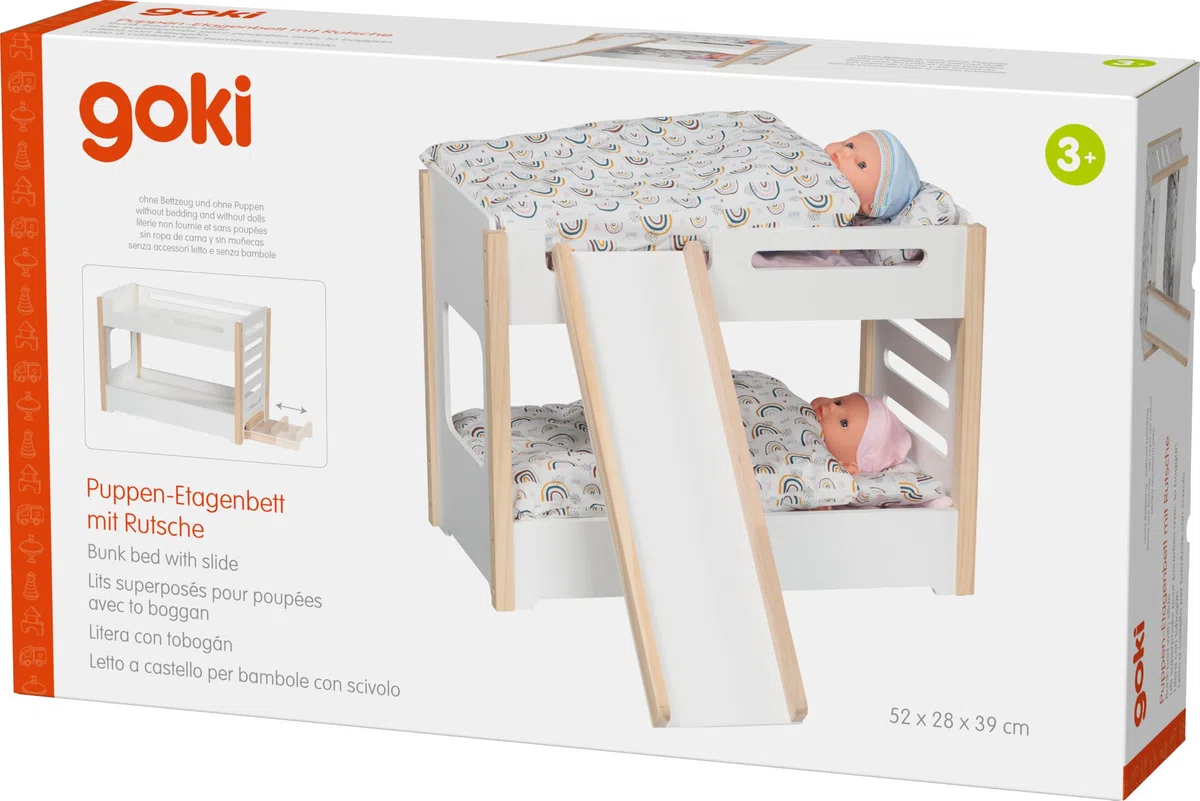 goki 51451 - Letto a Castello con Scivolo - Letto Stabile in Legno per Due Bambole