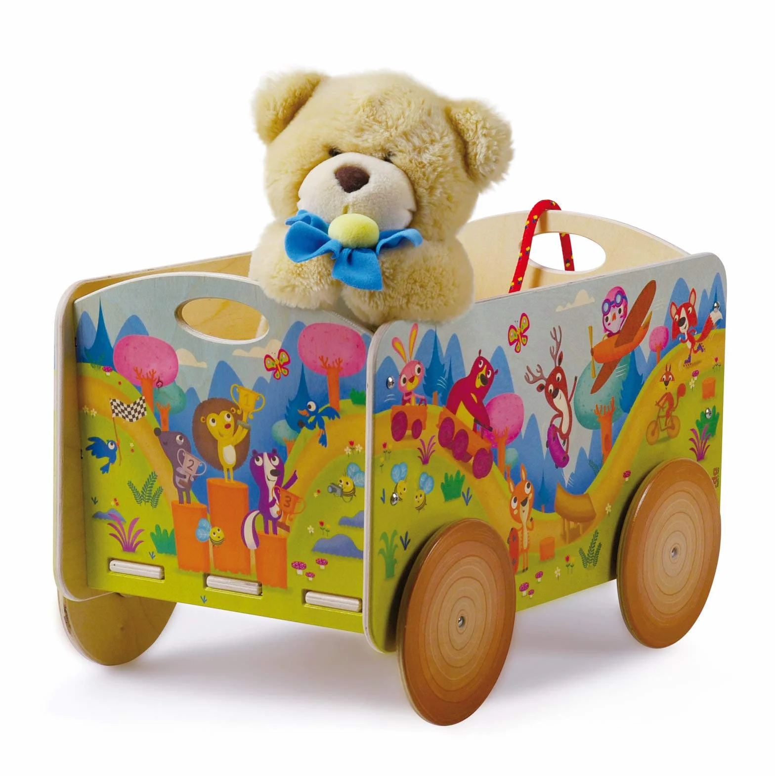 Dida - La Gara nel Bosco: Carretto Trainabile in Legno, Portagiochi con Ruote per Bambini 2-4 Anni - Giochi Educativi Metodo Montessori, Divertenti e Stimolanti