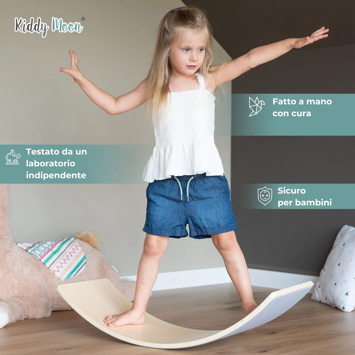 KiddyMoon Tavola Di Equilibrio In Legno Per Bambini Montessori, Rosa