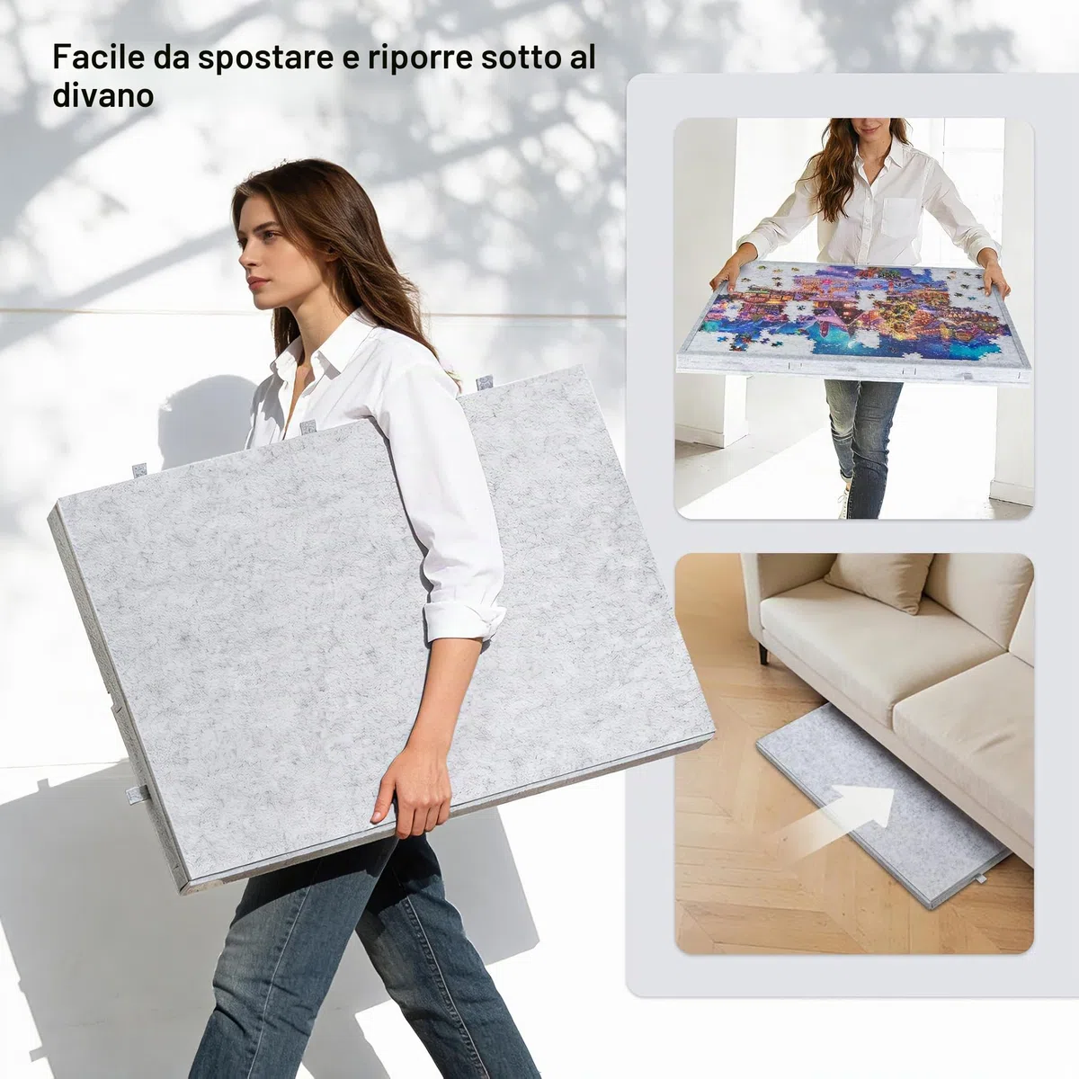 Lavievert Tavola puzzle inclinabile con supporto e copertura progettati 2 in 1, super leggero, in feltro, con 6 cassetti, tavolo puzzle portatile per giochi fino a 1000 pezzi, grigio chiaro