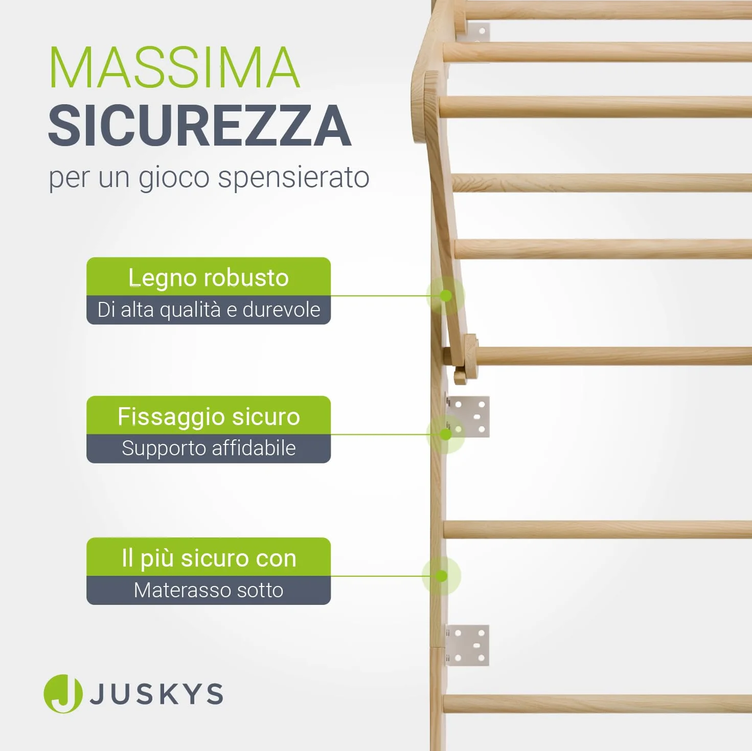 Juskys spalliera per bambini - con barra di trazione, struttura di arrampicata per interni con anelli ginnici e scala di corda, parete di arrampicata per la stanza dei bambini, barra ginnica