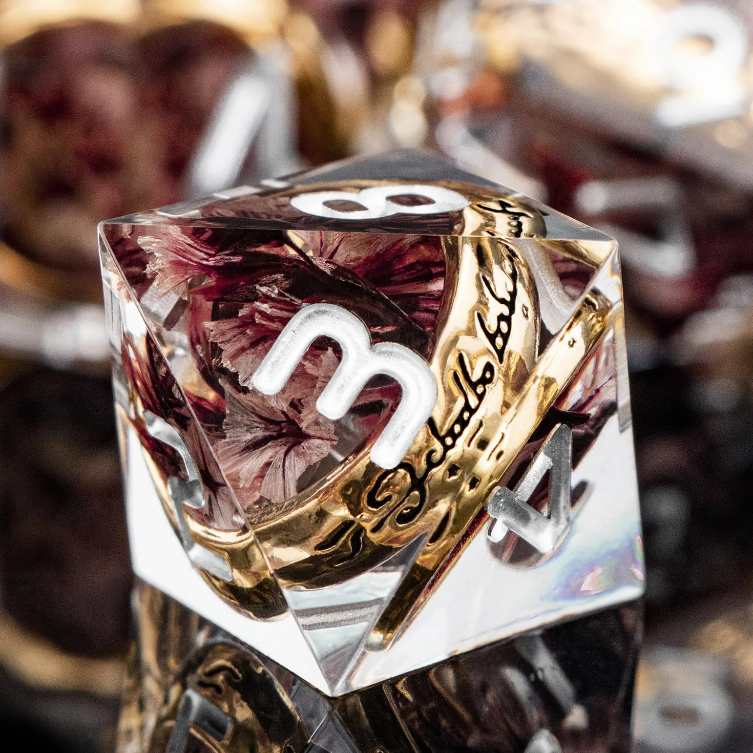 Set di dadi magici in resina con bordo affilato, con custodia, dadi poliedrici D20, D12, D10, D8, D6