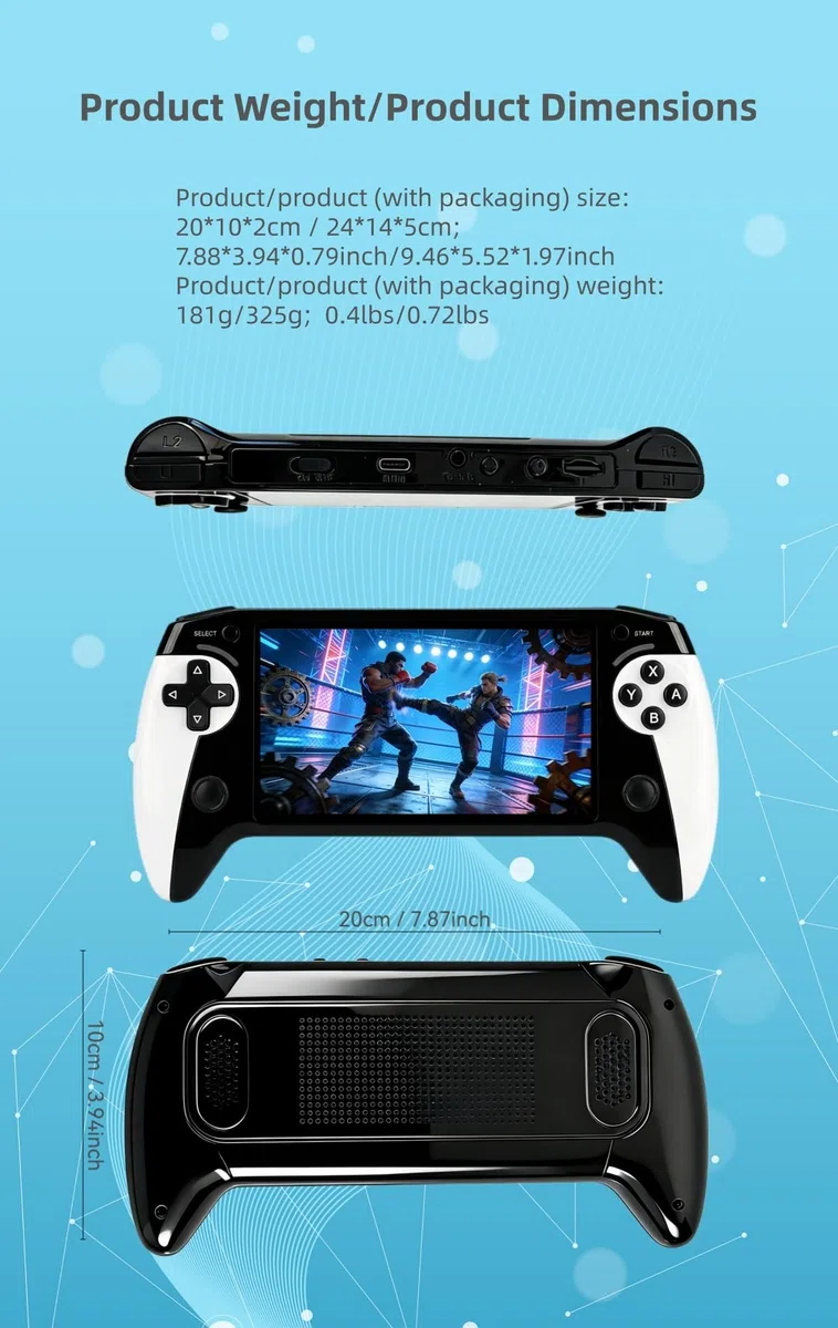 Console portatile YHFITN con schermo da 5,5 pollici, design ergonomico con impugnatura, giochi retrò, uscita TV, supporto per il salvataggio dei progressi di gioco, ricaricabile