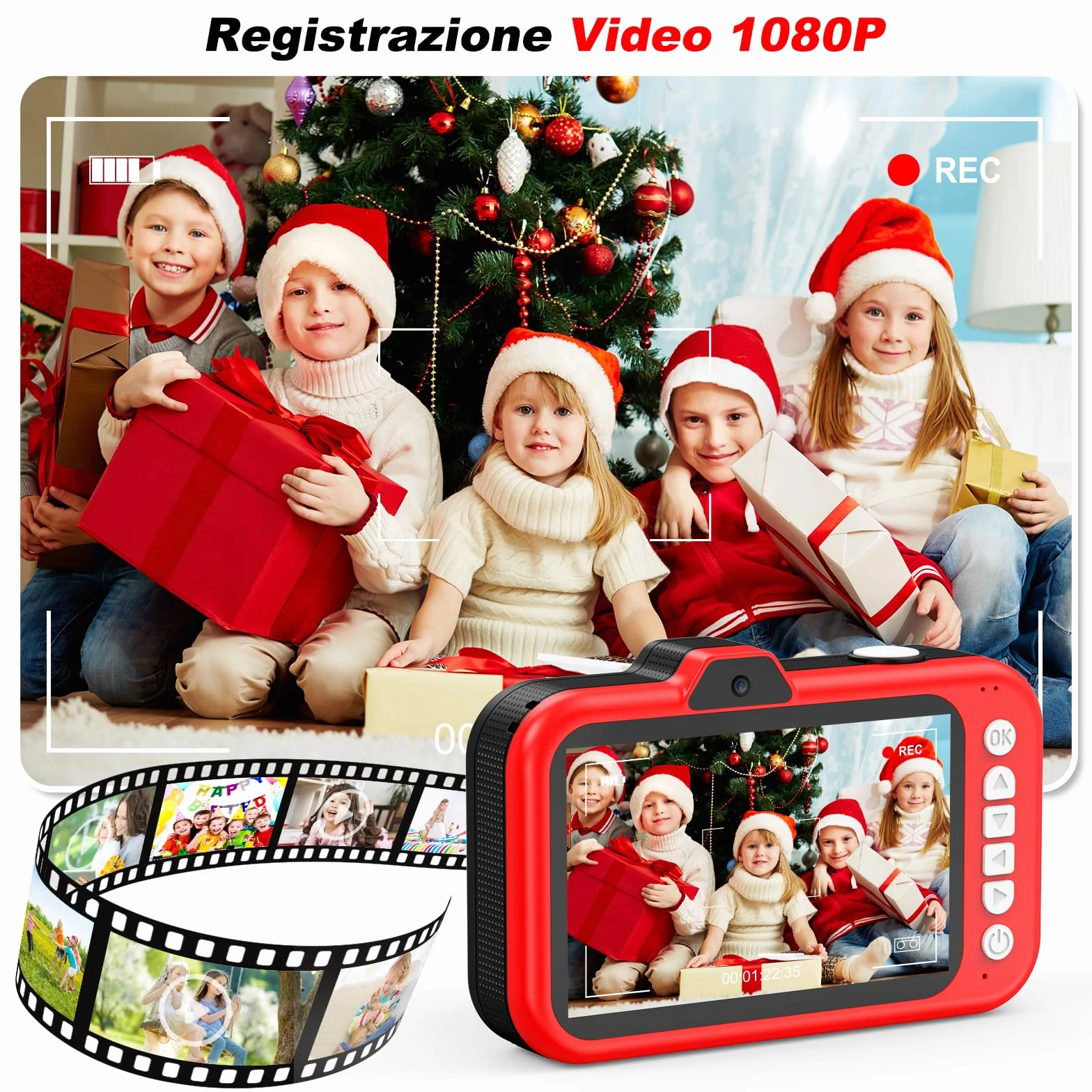 Macchina Fotografica Bambini | 3,5" Grande Schermo| 360° Obiettivo Zoom Rotante| 1080P HD Fotocamera Bambini con Selfie| Flash LED | Scheda SD 32G| Regalo Bambina e Bambino 3 4 5 6 7 8 9 10 11 12 Anni