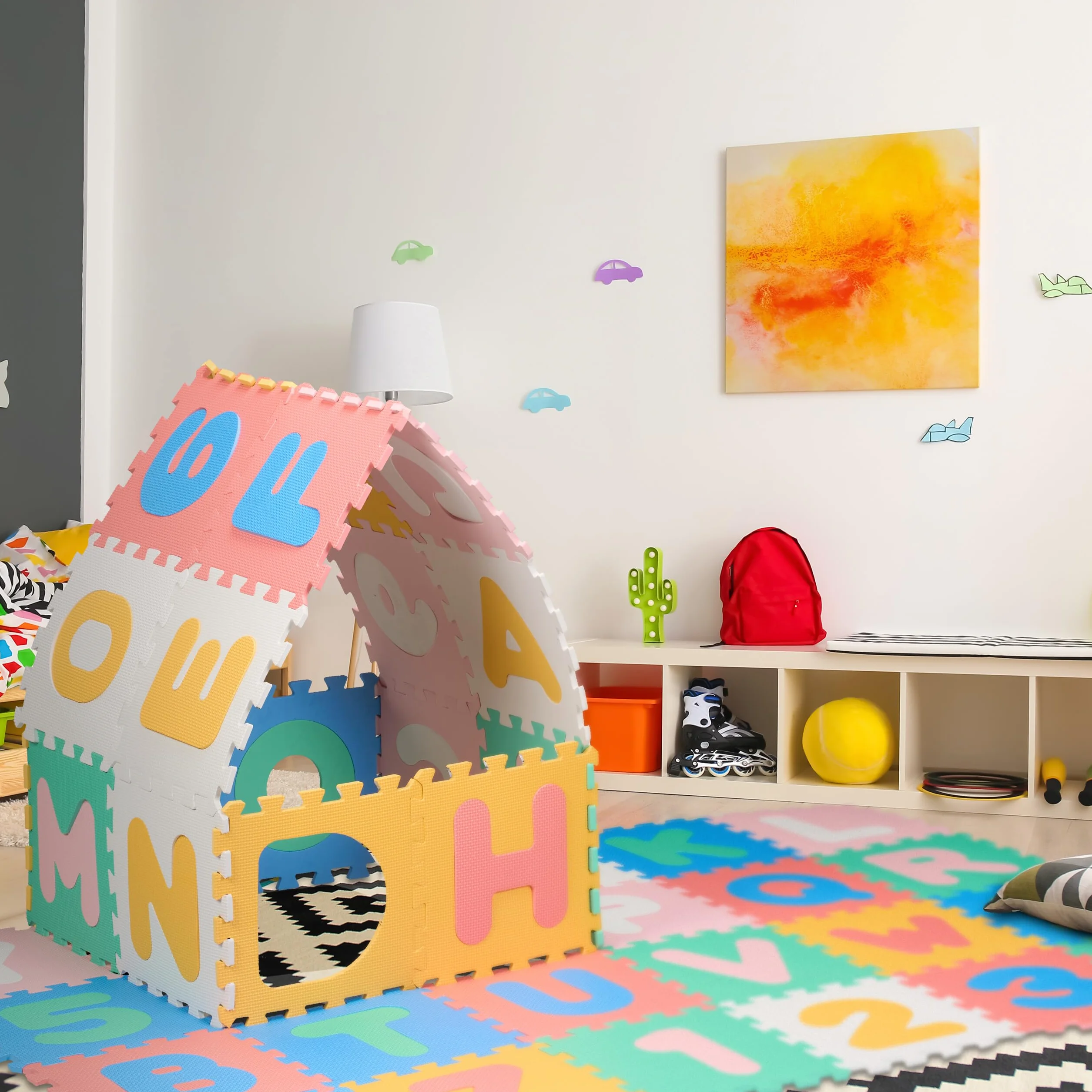 Relaxdays Tappeto Gioco Bambini Puzzle 36 Tappetini Lettere ABC Numeri 171x171 cm Senza BPA Colorato