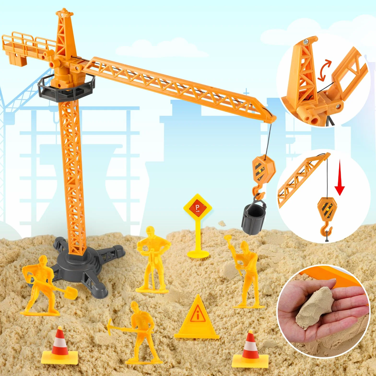 Magic Sand Sensory Toy Edificio Sensory Bin Trattori inclusi Camion Giocattolo Modelli Costruzione Lavoratori Cartelli Stradali DIY Art Kit per Bambini 3+