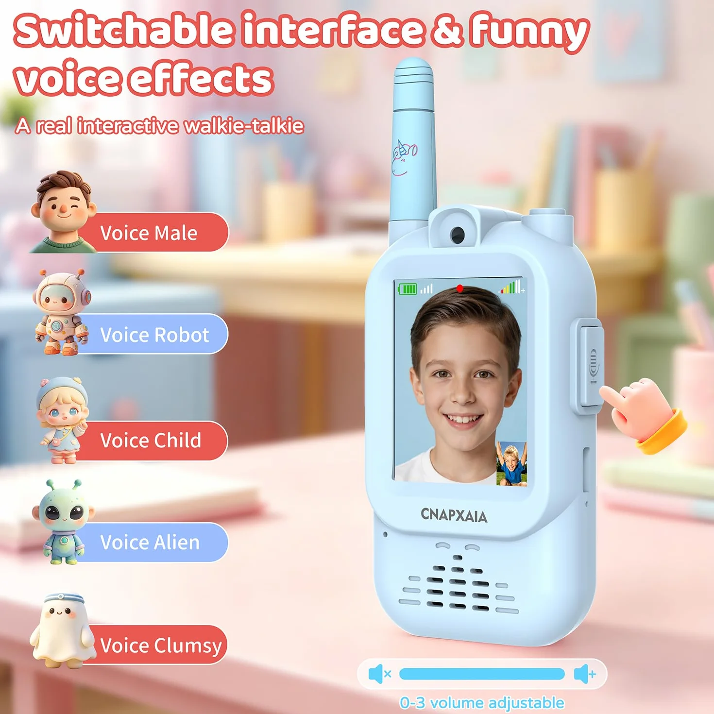 Walkie Talkie Bambini Video, Videochiamata Senza Internet e Senza App, Connessione Automatica, Selfie Emoji Messaggi Vocali, Gioco Interattivo Bambini 3-10 Anni Regalo (Blu/Blu)