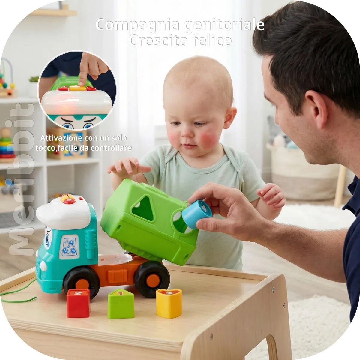 Macchinine per Bambini Camion Giocattolo 1 Anno in Su con Forme Geometriche Suoni e Luci Cassone Ribaltabile Corda da Traino Gioco Educativo Sensoriale