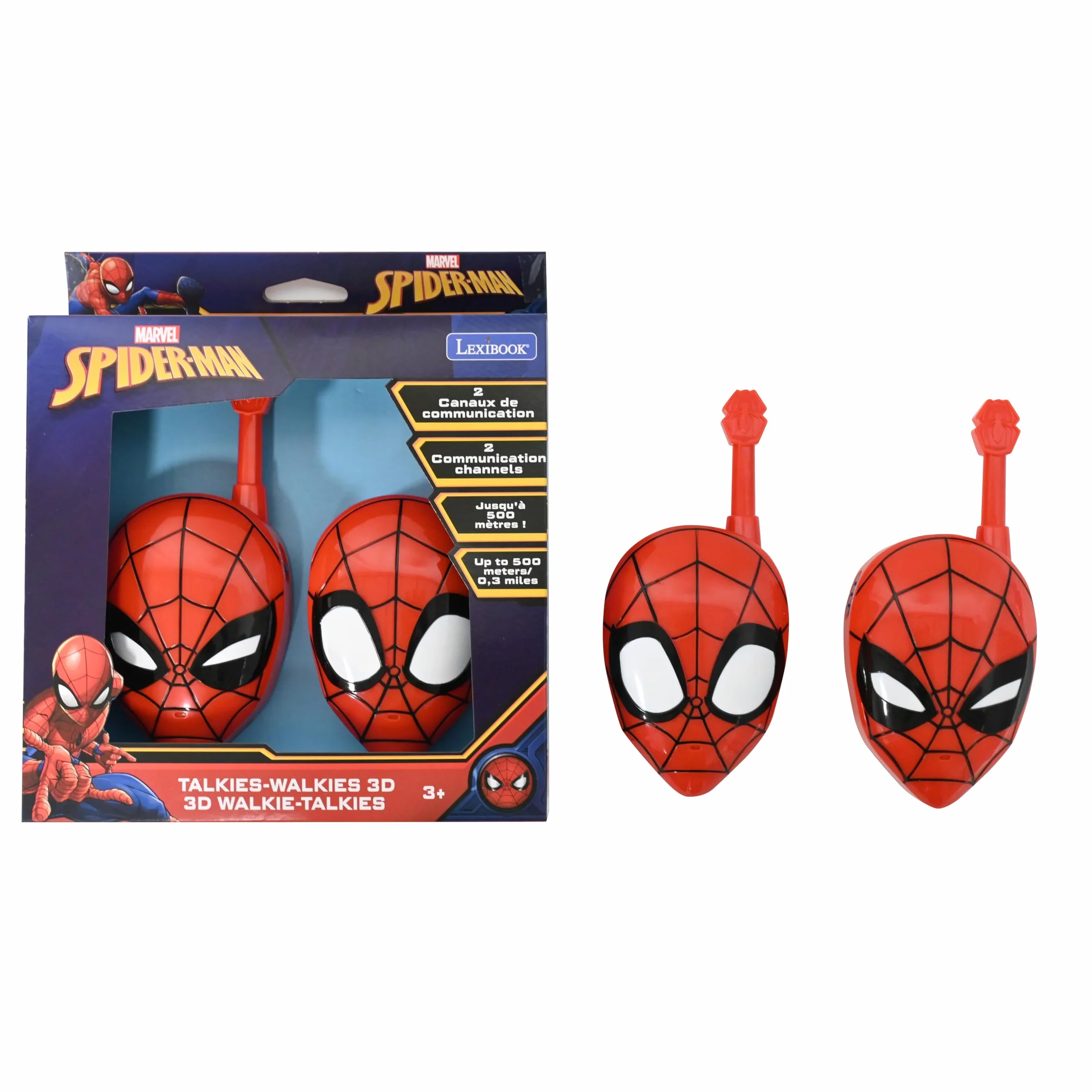 Lexibook, Spider-Man, Spider-Man 3D walkie-talkies, Portata 500m, 2 canali di Comunicazione, Clip per Cintura, Rosso, TW18SP
