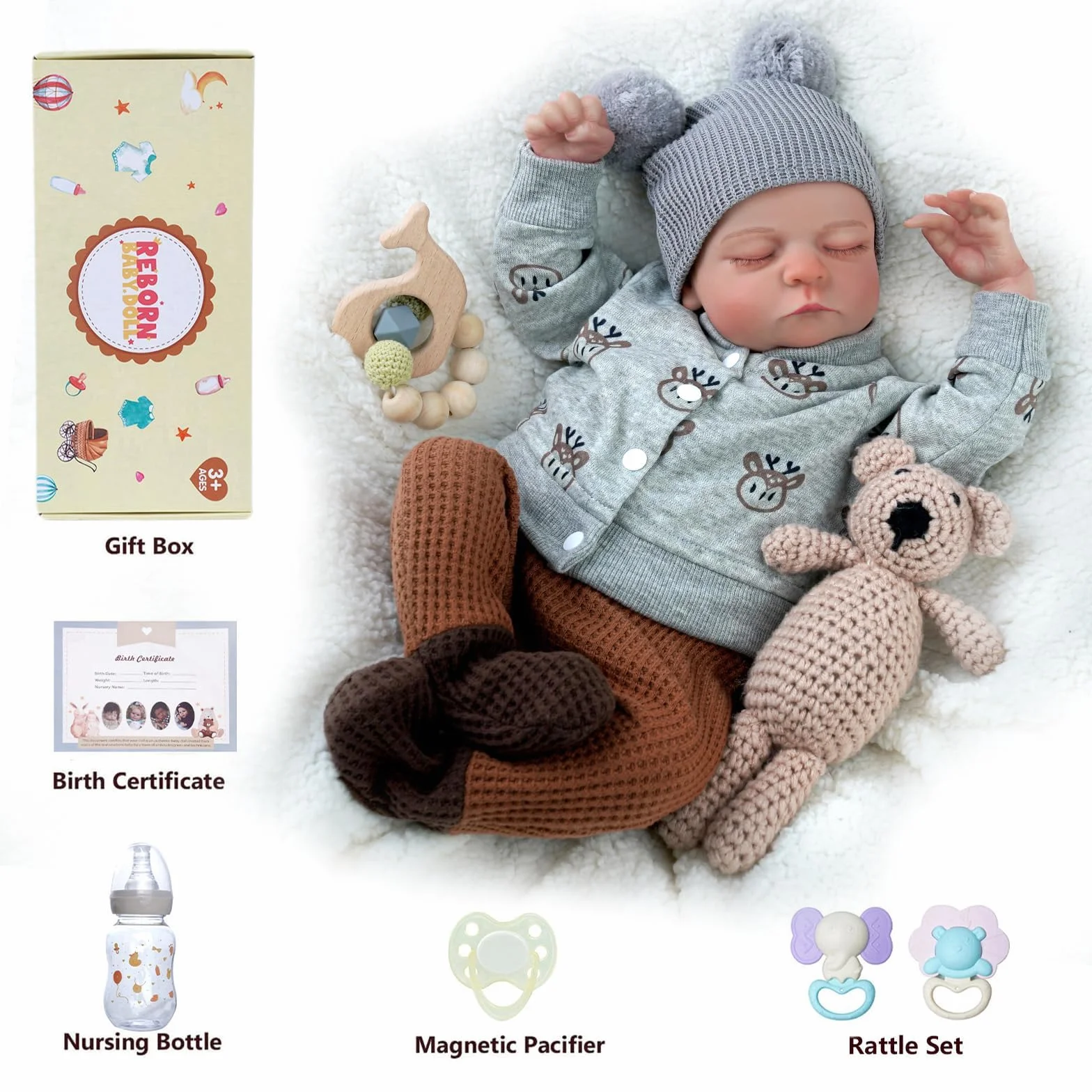 JIZHI Reborn Maschio - 20 pollici Realistico corpo Completo in Vinile Anatomicamente Corretto Bambole per Bambini con Accessori dai 3 Anni in su