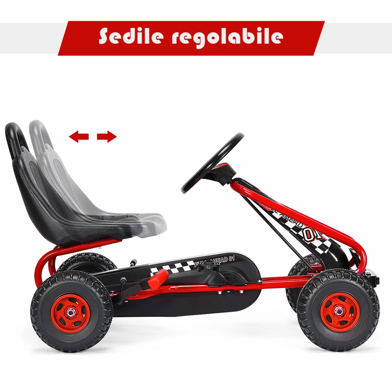 COSTWAY Go Kart a Pedali per Bambini, Veicolo con Sedile Regolabile e Freno a Mano, Portata 30 kg Rosso