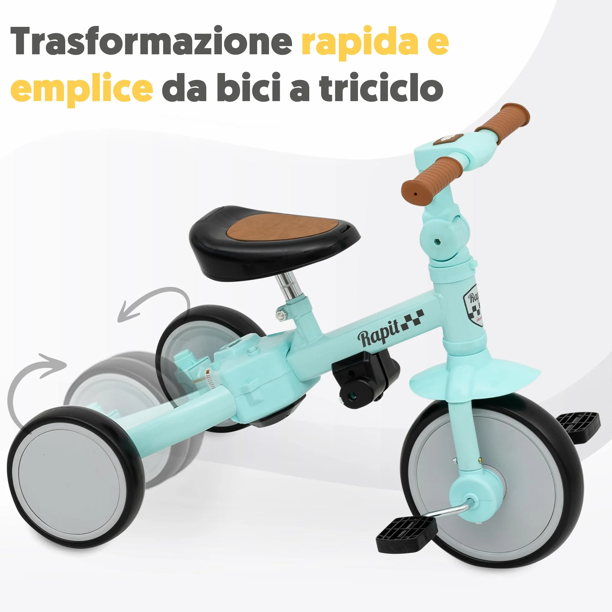 Triciclo Evolutivo 5 in 1 Interbaby | Triciclo Bambini con Maniglione da 1 a 5 Anni | Bicicletta Bambini e Bici Senza Pedali Trasformabile | Con o Senza Pedali | Regolabile e Adattabile (Verde)