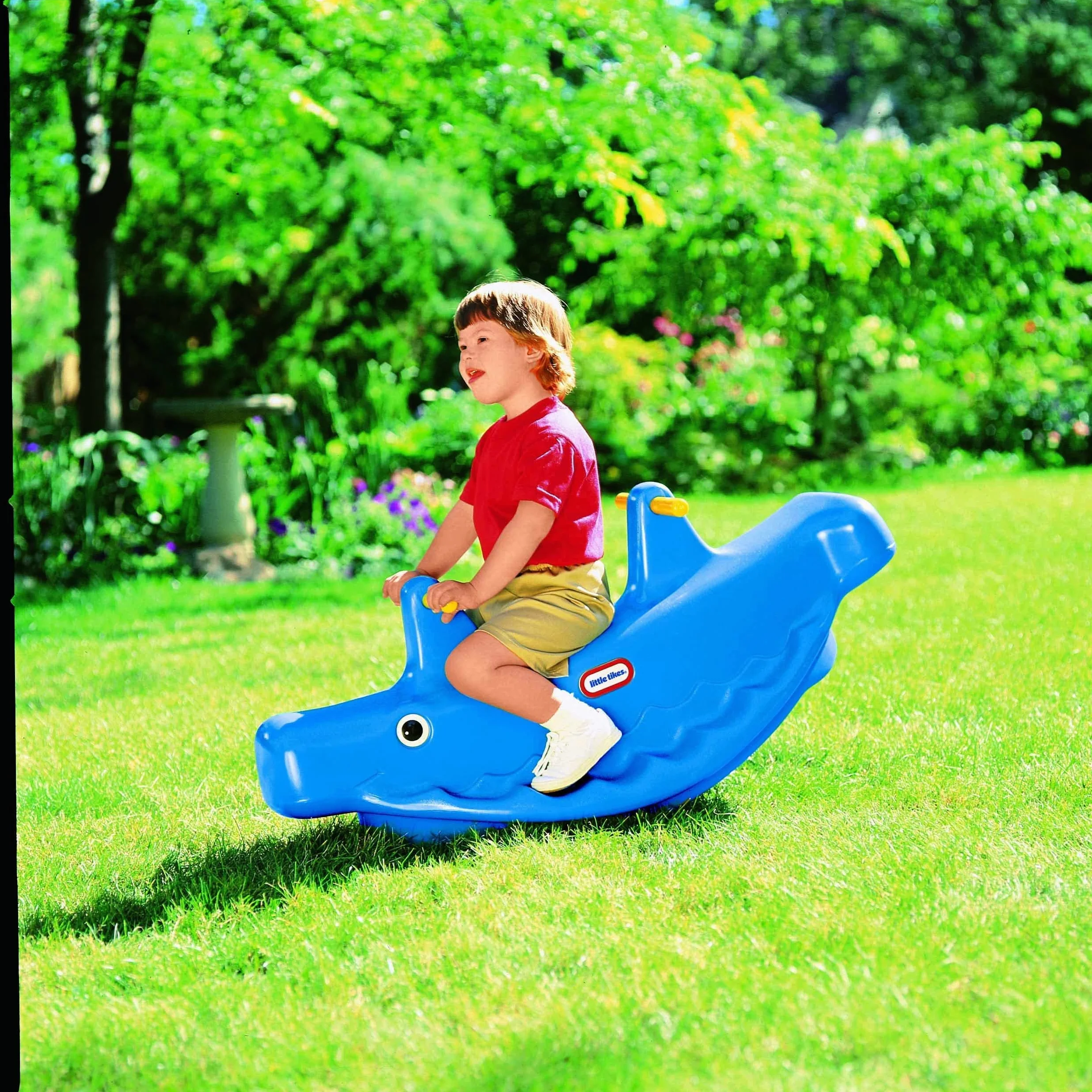 Little Tikes Balena a Dondolo Gioca Attivo per Bambini, Maniglie Facili da Afferrare e Sedile Stabile, Sicuro, Fino a 3 Bambini, Struttura Resistente, Blu