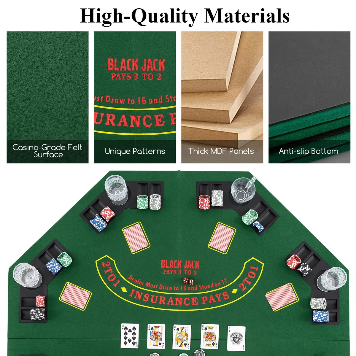 HOMASIS Tappetino da Poker Pieghevole Portatile 120cm Verde con Borsa e Portabicchieri