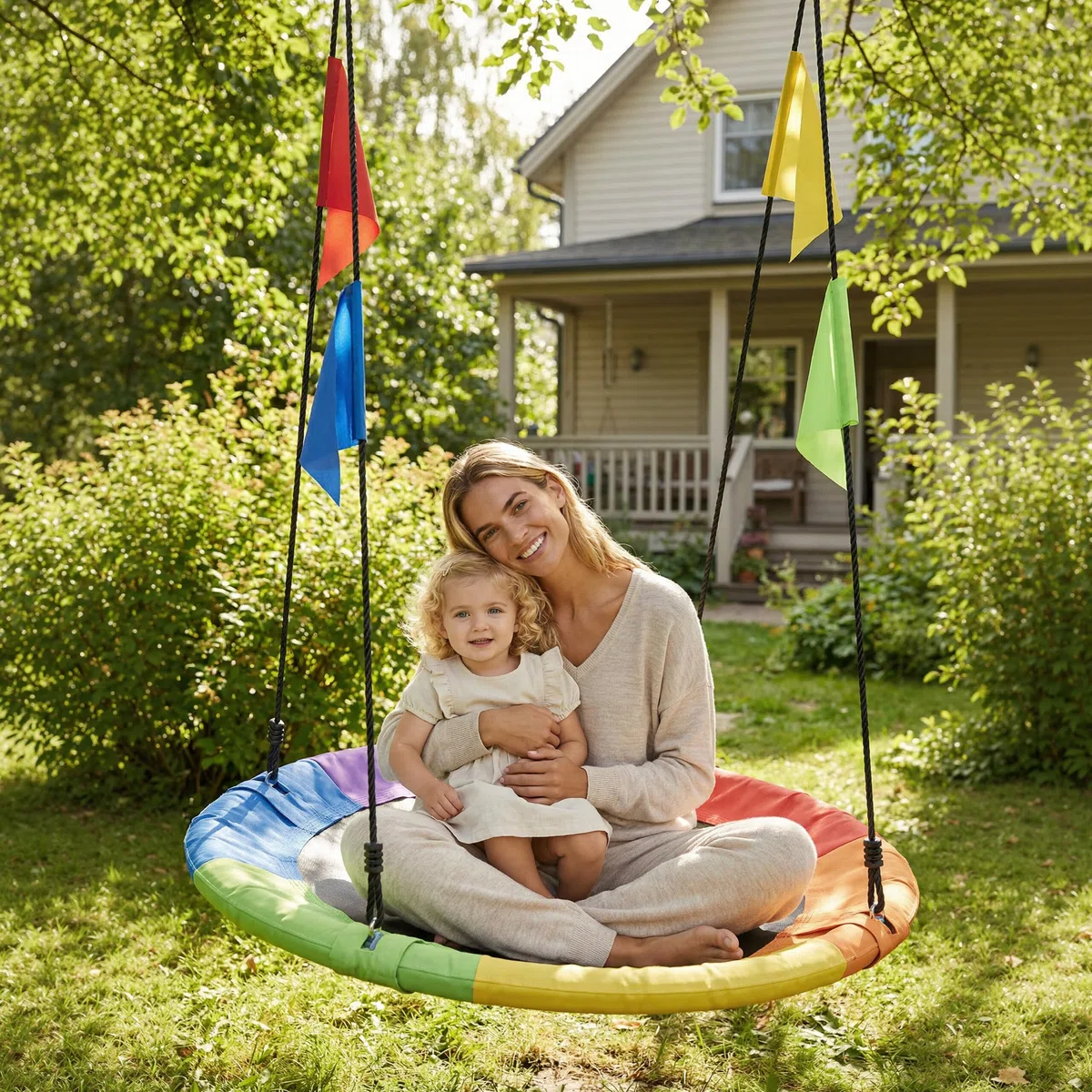 Relaxdays Altalena Nido Suspesa Rotonda Regolabile per Bambini, Ø 100 cm, Max 100 kg, Multicolore