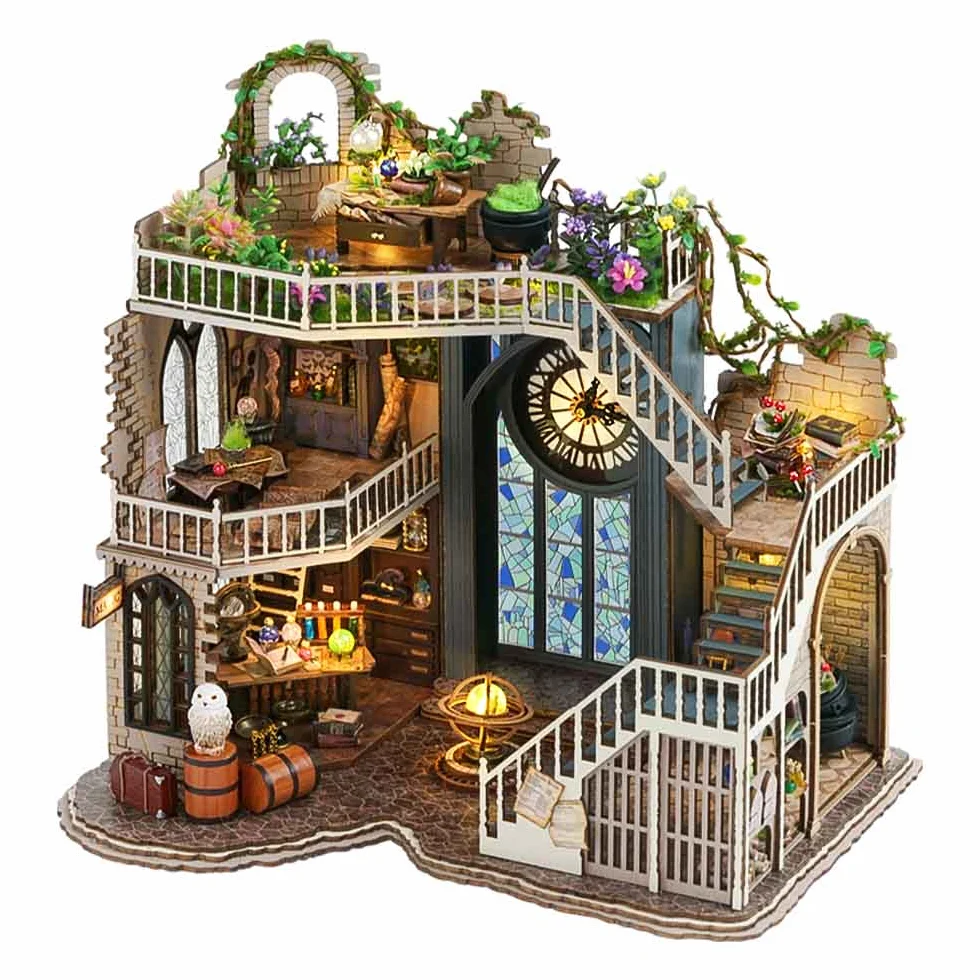 CUTEBEE Casa delle bambole in miniatura con mobili, kit fai da te per casa delle bambole più copertura antipolvere scala 1:24 stanza creativa per San Valentino idea regalo (Magic House))