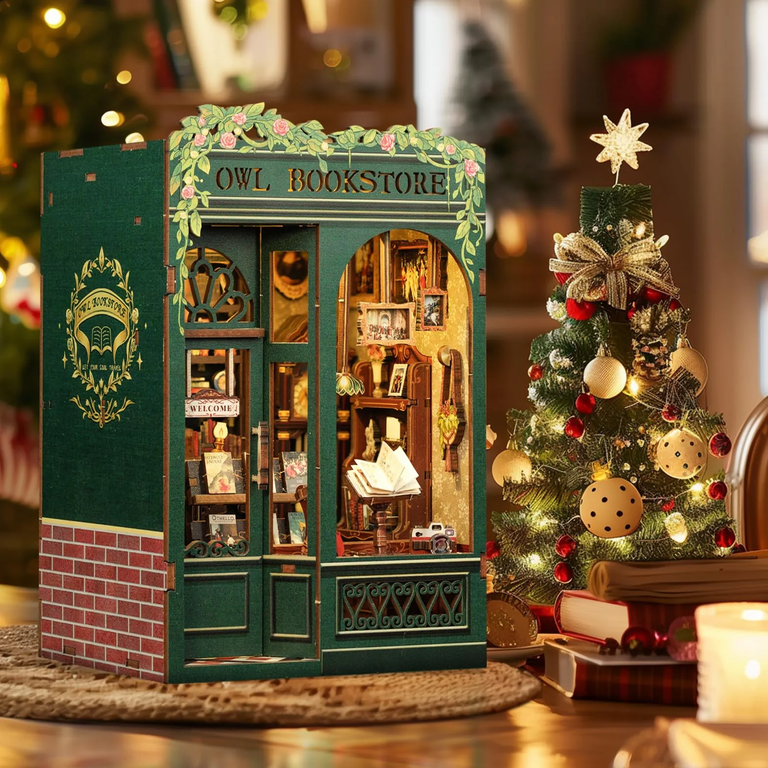 CUTEBEE Book Nook Kit - Casa Bambole in Miniatura da Costruire, Own Bookstore Booknook Puzzle in Legno 3D, Set Creativo per la Decorazione della Libreria, Regali per Familiari e Amici