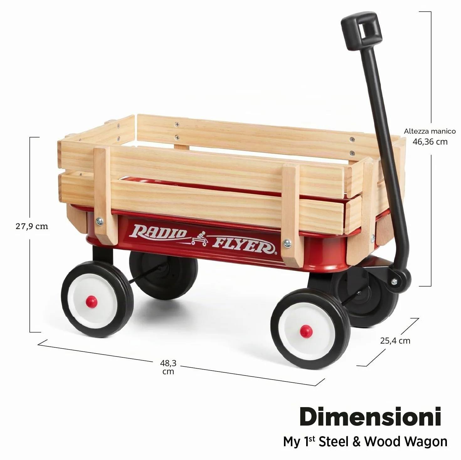 Radio Flyer Il mio primo carretto in acciaio e legno, Carretto giocattolo bambini rosso, Per bambini dai 18 mesi