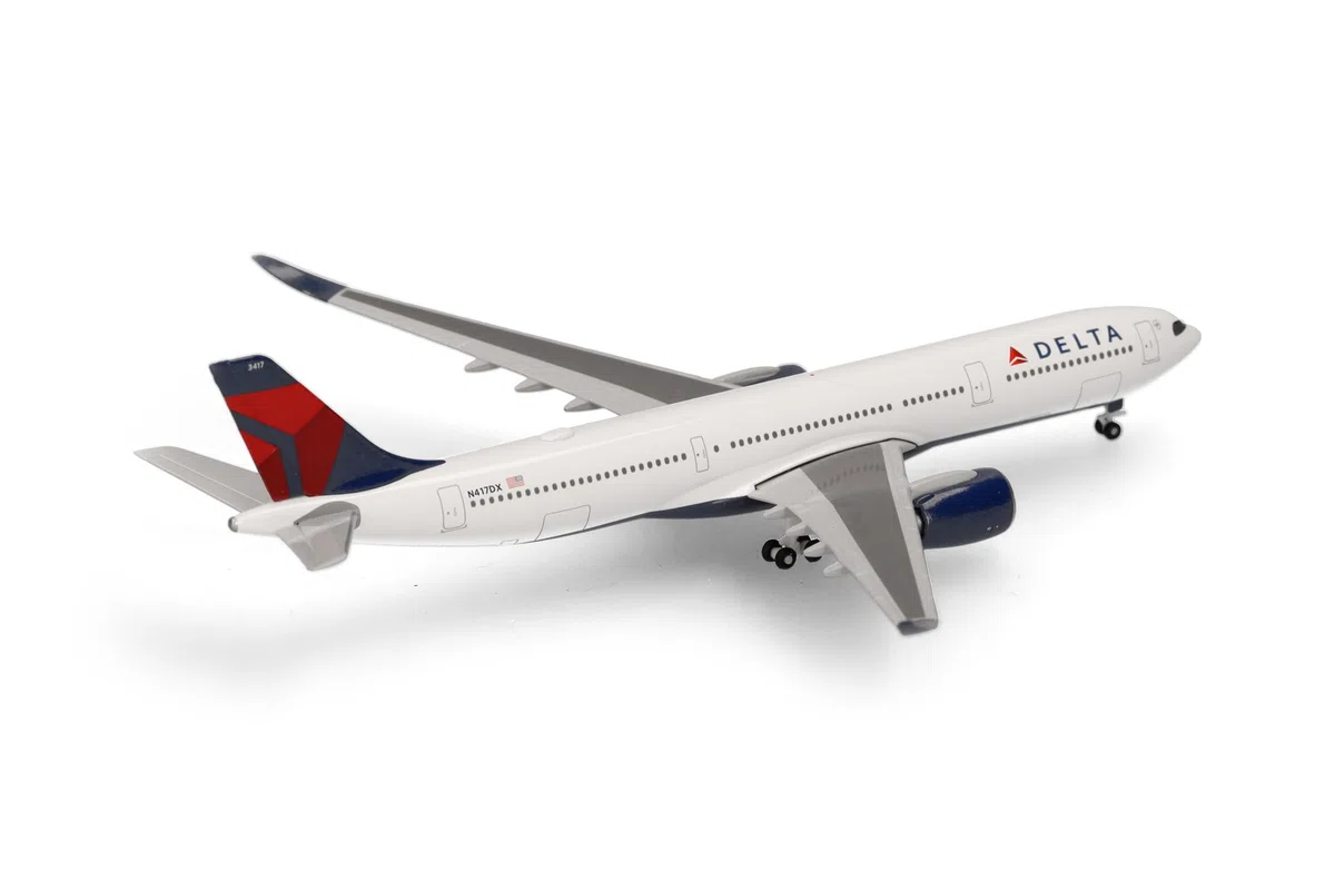 Herpa Modellino aereo Delta Air Lines Airbus A330-900neo, miniatura in scala 1:500, pezzo da collezione, modello senza