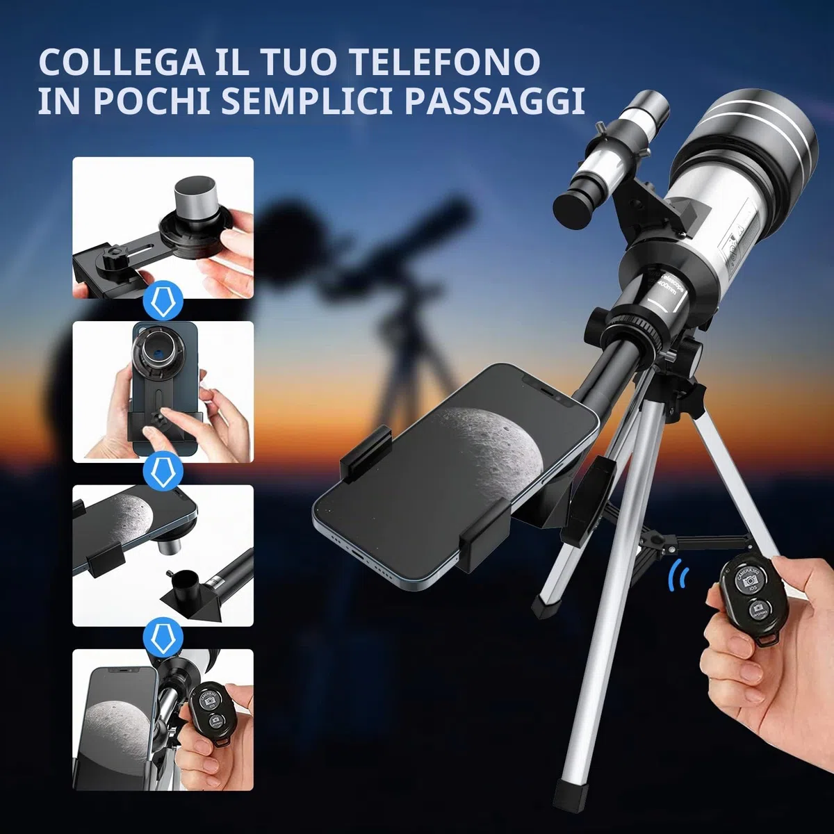 Telescopio per Bambini Principianti, 70 mm, Apertura 400 mm, Telescopi Rifrattori per Principianti di Astronomia, Telescopio da viaggio Portatile, Regali per Appassionati di Astronomia