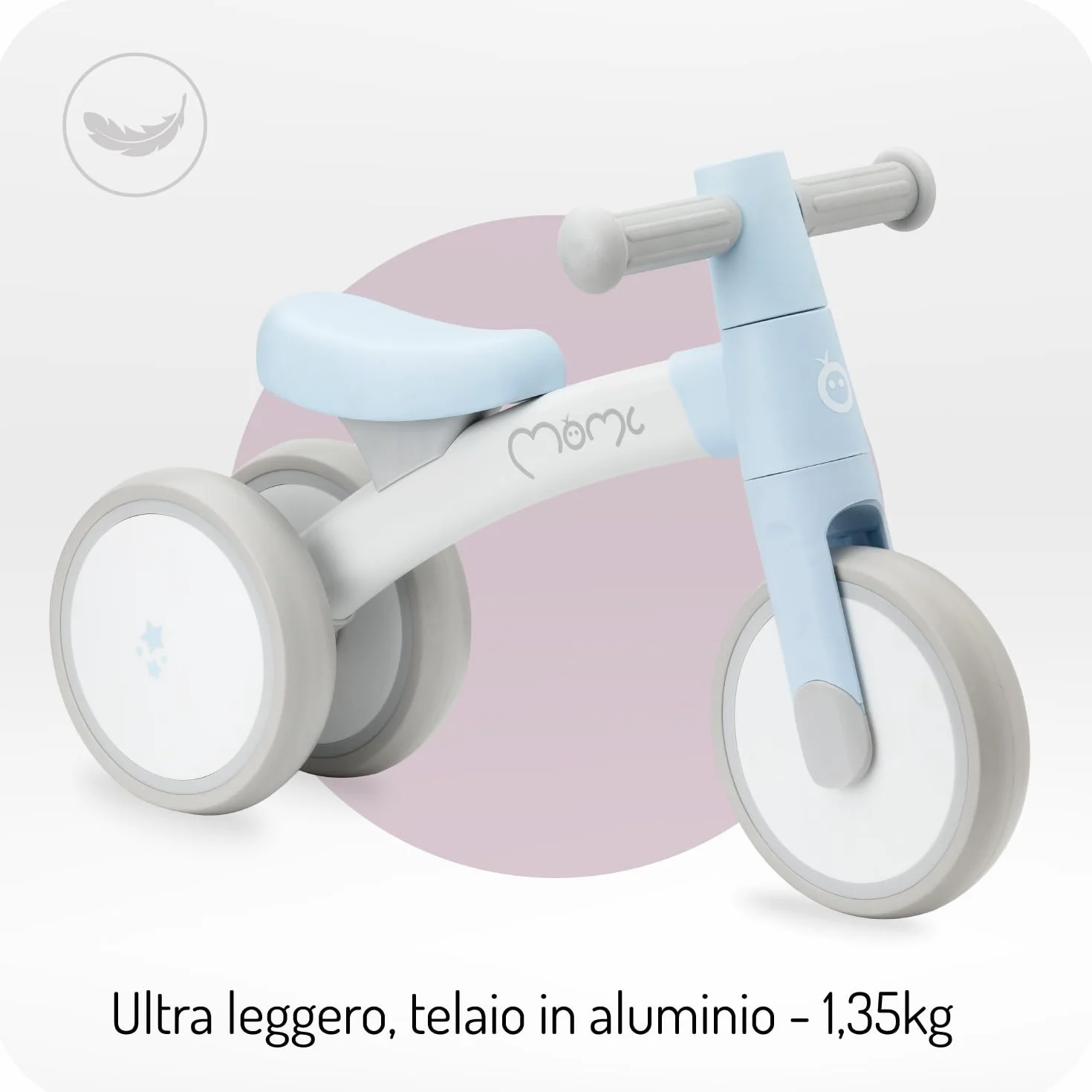 Triciclo senza pedali per bambini MoMi TEDI per bambine e bambini (peso massimo 25 kg), mini bicicletta senza pedali con ruote in plastica resistenti alla foratura, telaio in metallo leggero - 1,2 kg