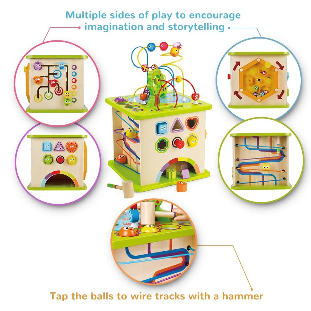 Hape Cubo Multiattività Legno Bambini Gioco Cinque Facce Attività