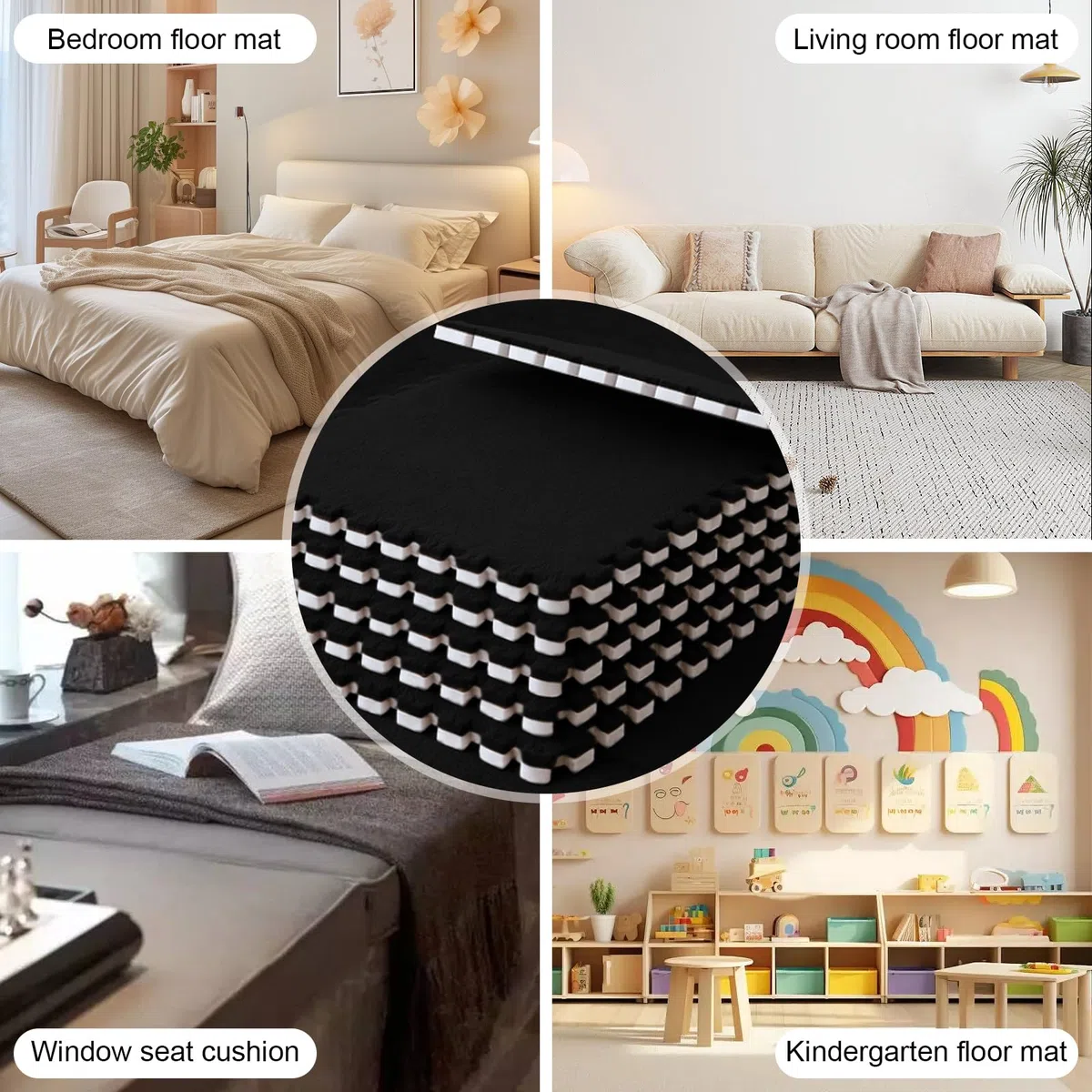 Tappetini in schiuma di peluche nero 30x30x1,25 cm 12 pezzi per giochi