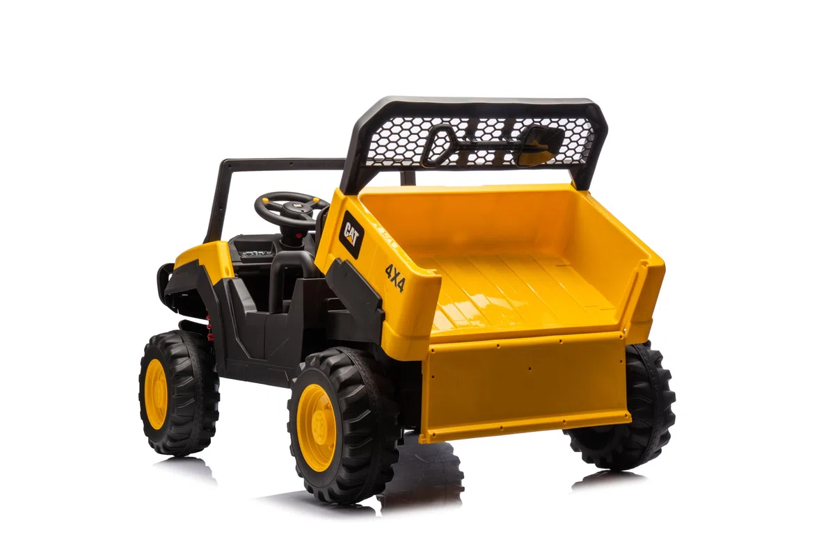 Caterpillar Macchina Elettrica 24V per Bambini Camion da Cantiere con Cassone Ribaltabile e Pala 4 Motori 100W Telecomando Genitori 50kg