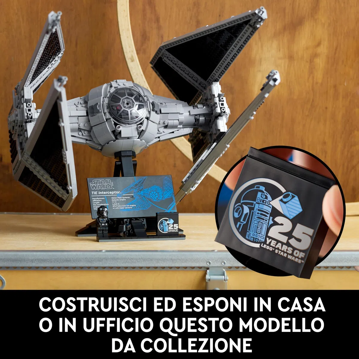 LEGO Star Wars TIE Interceptor, Modellino da Costruire di Starfighter Ultimate Collector Series con Espositore, Minifigure e Mattoncino del 25 Anniversario, Regalo per Adulti, Collezione UCS 75382