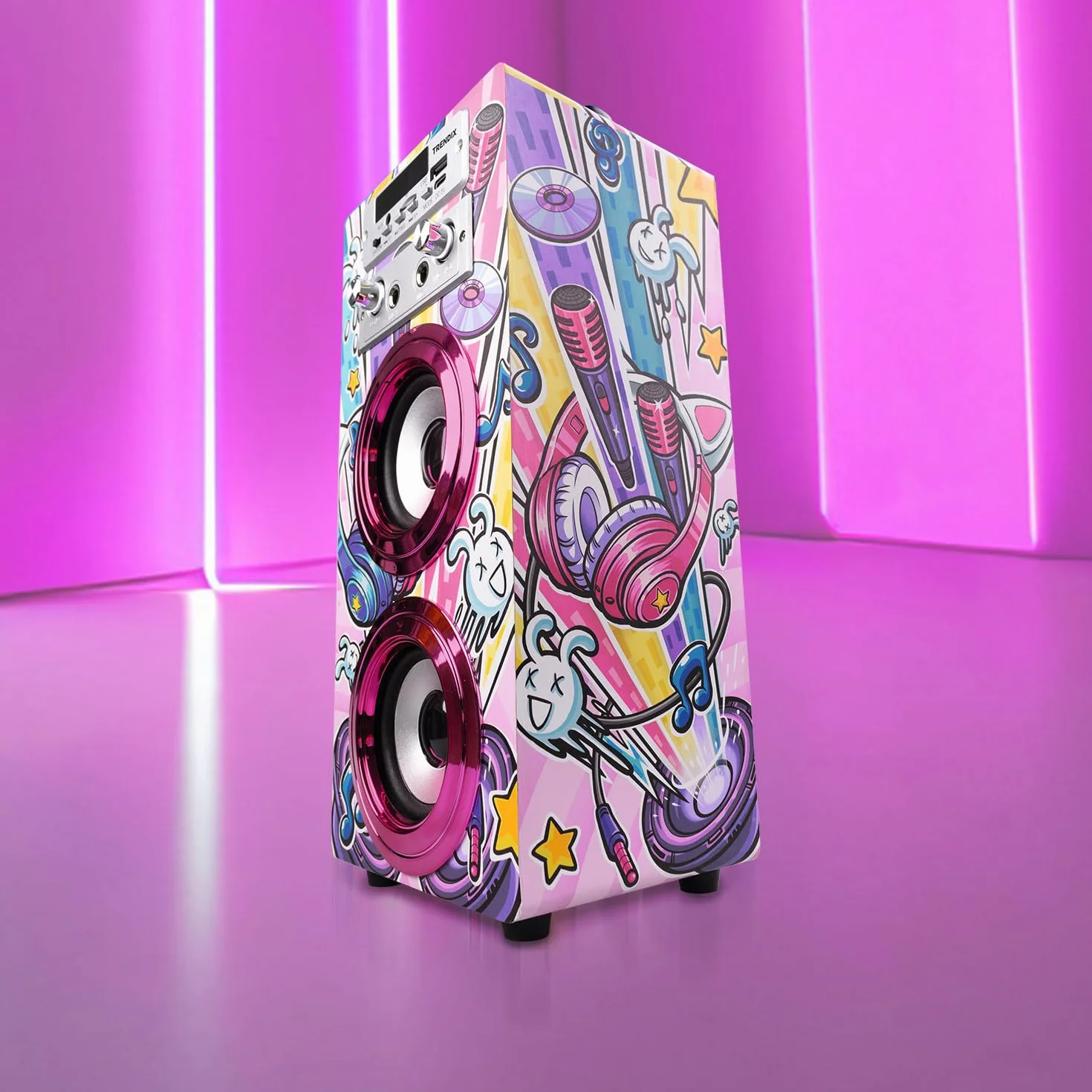 Karaoke Per Bambini Party Edition Con Microfono Cassa Bluetooth Radio Fm Usb 2 Microfoni Rosa
