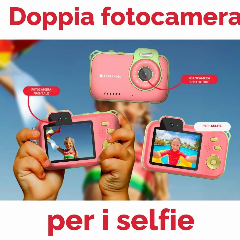 AgfaPhoto Realikids Cam Waterproof 2 – Appareil Photo Enfant Étanche 12MP, Vidéo HD, Mode Selfie, Filtres et Cadres, Jeux Intégrés, Batterie Lithium - Bleu