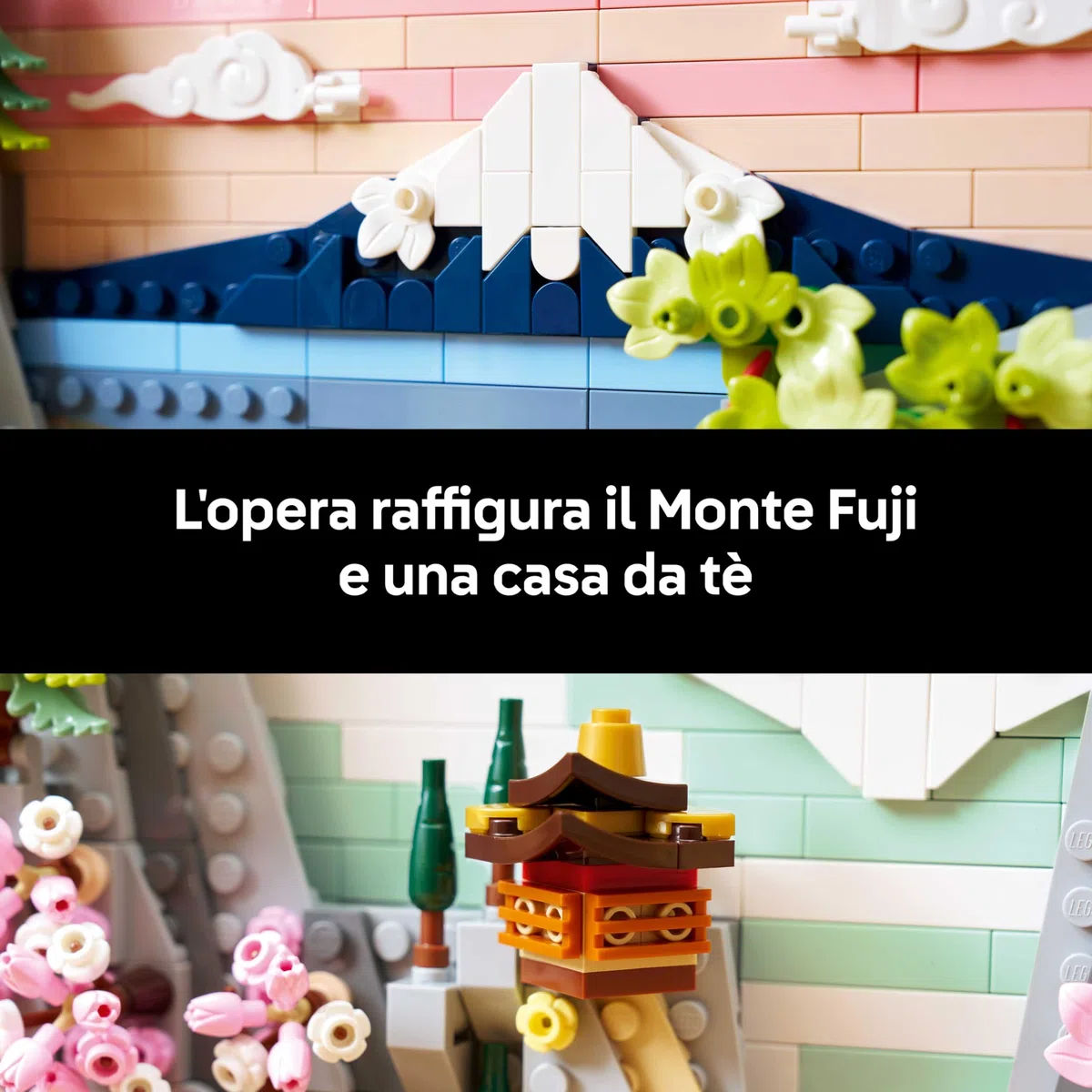 LEGO Art Japanese Cherry Blossom Landscape - DIY Miniature Model Kit for Adults - 3D Wall Art in Shadow Box Frame w/Mount Fuji, Sakura & Textured Waterfall - Gift Idea - 31218