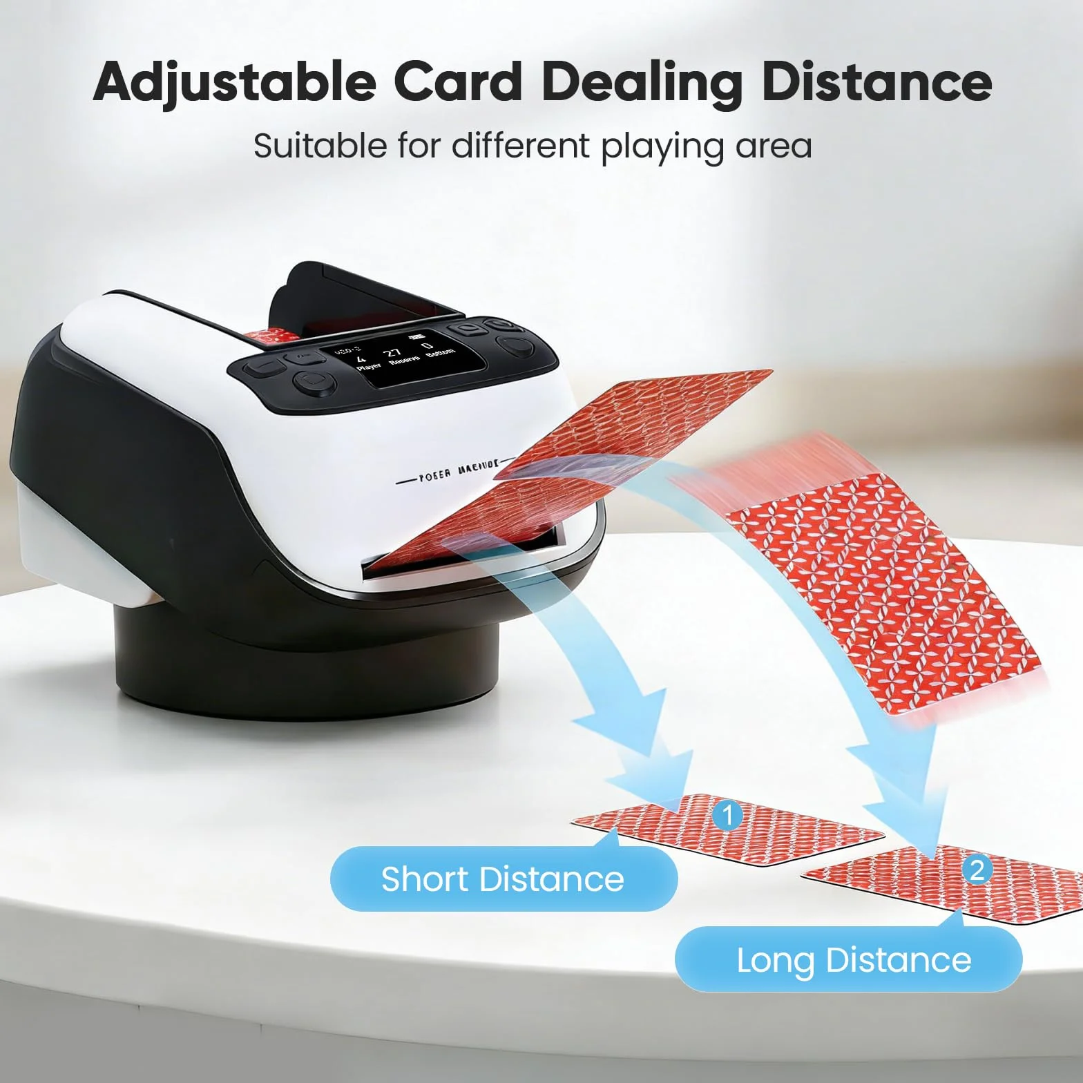 Distributore automatico di carte con telecomando – 4 mazzi, fino a 8 giocatori, generatore di carte elettrico per poker, ONU, Texas Hold'em – con estensione della carta, distanza di lancio regolabile
