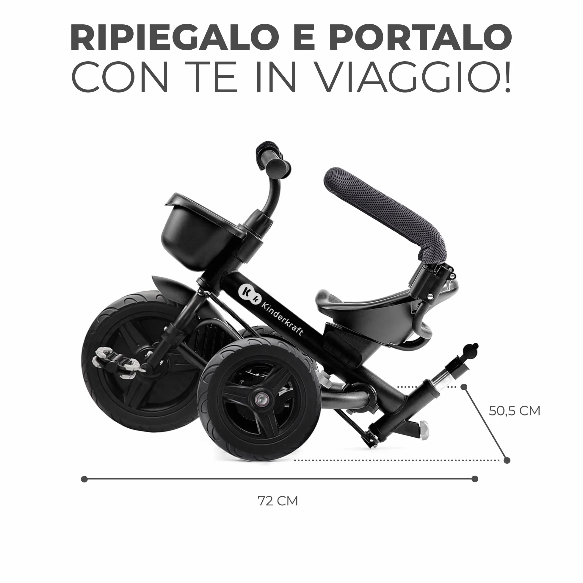 Kinderkraft AVEO Triciclo bambini dai 9 Mesi fino 25 kg, Passeggino con Maniglione del Genitore regolabile, Bici, Compatto pieghevole, Sedile girevole Fronte Mamma e Strada, Ruota libera, Grigio