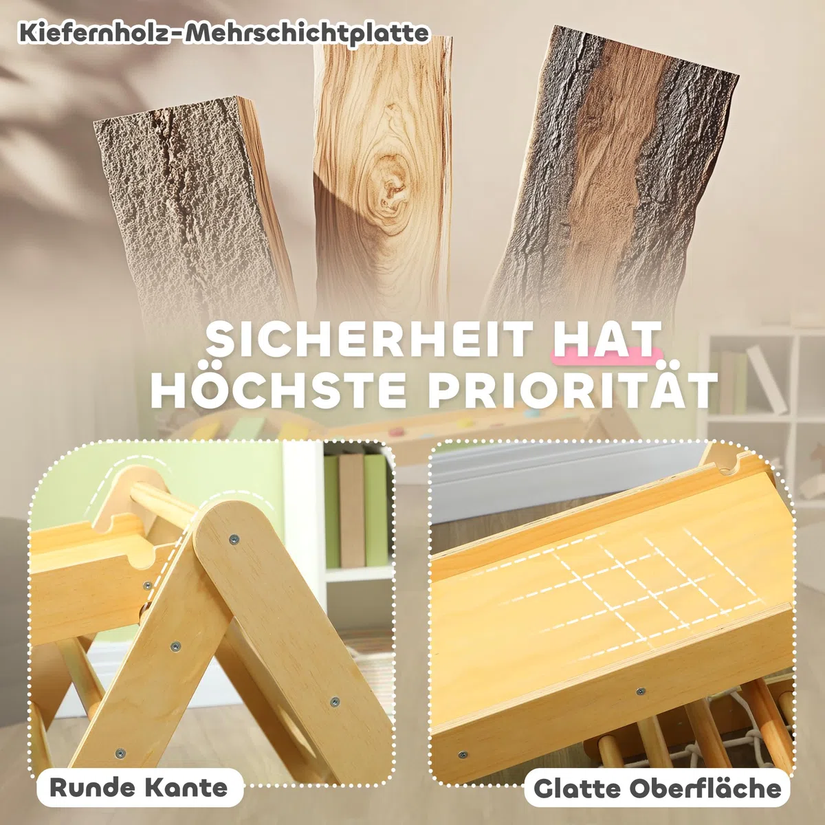 AIYAPLAY Montessori 7 in 1 Struttura da Arrampicata per Interni in Legno con Arco e Scivolo