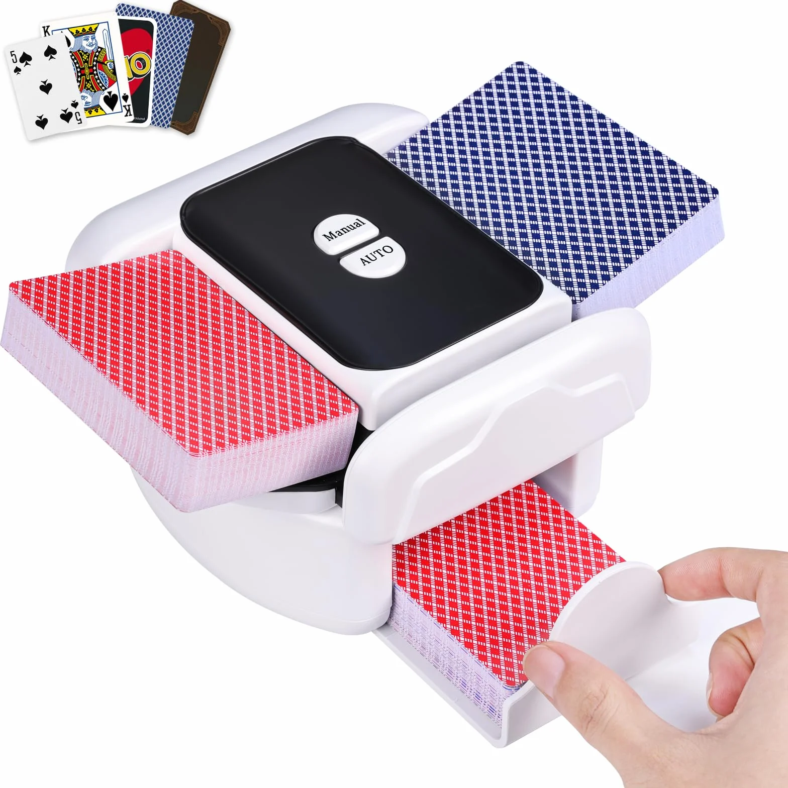 Holiky Mischia Carte Automatico a 2 Mazzi, Mescolatore Carte Ricaricabile con modalità Auto e Manuale Tocco, Mescolatore Elettrico da Poker per Uno, Skip-Bo, Phase 10 Giochi per Feste
