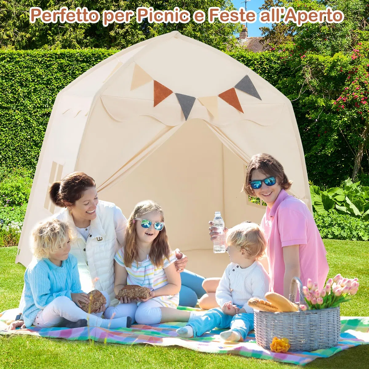 COSTWAY Tenda per Bambini con Luci Fatate, Casetta da Gioco Portatile 157x98x148 cm Beige