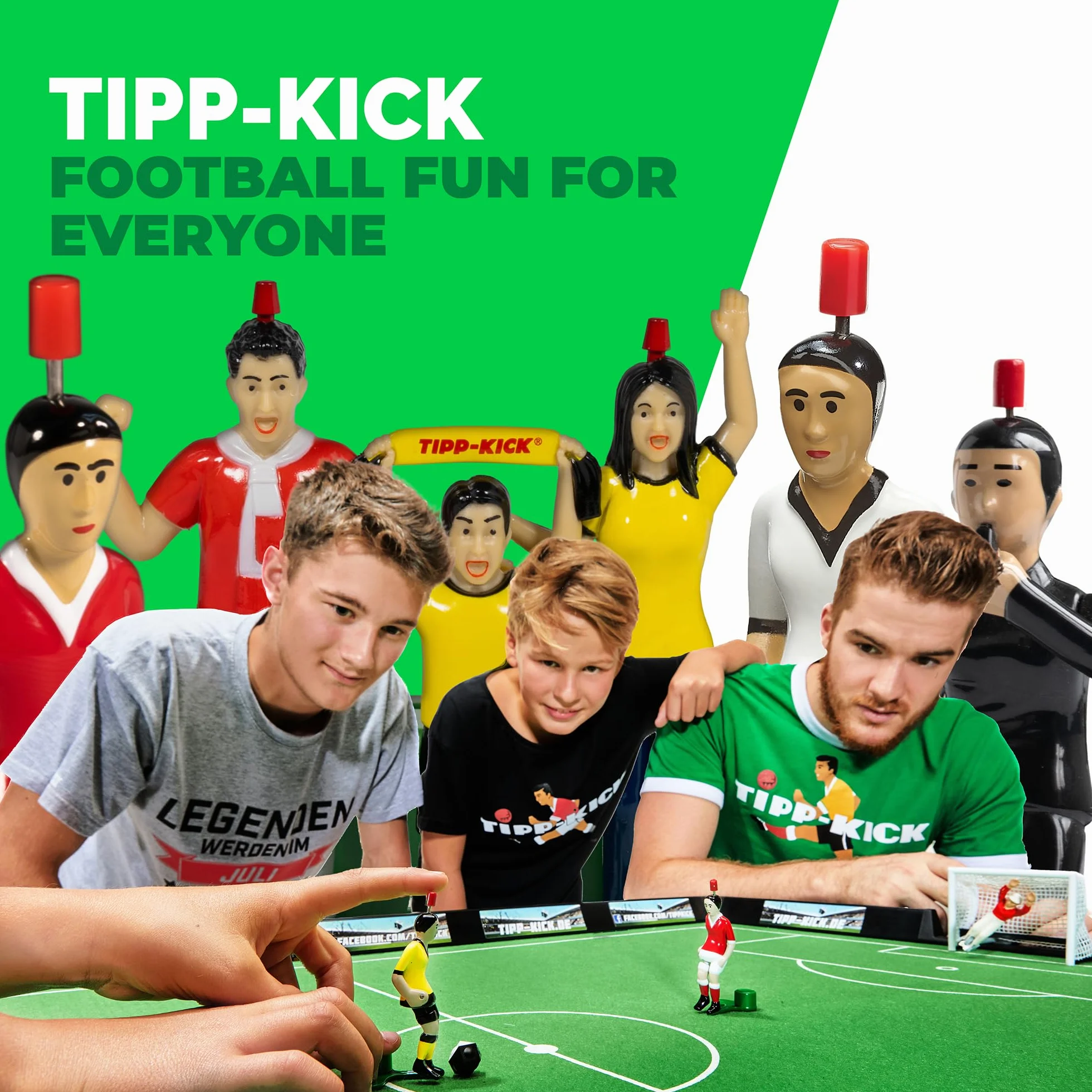 TIPP-KICK Junior Cup 82x56 cm con Bordo - Set Pronto per Giocare con 2X Giocatori, 2X Portieri, 2X Reti in Plastica, 2X Palloni I Campo da Gioco in Feltro
