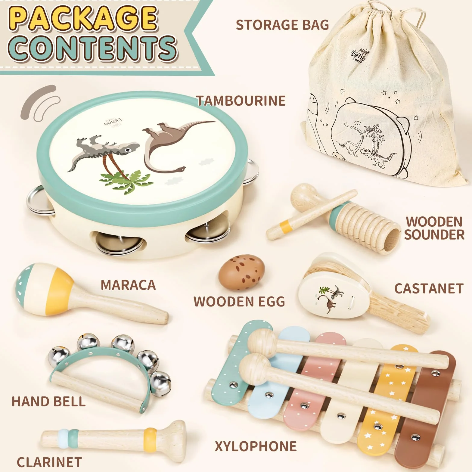 Lehoo Castle Strumenti Musicali Bambini 1 Anno, 8 in 1 Giochi Legno Montessori Sensoriale con Maracas Xilofono Tamburello Gioco Bambi Bimba 2 3 4 5 6 Anni, Educativi Interattivo Regalo