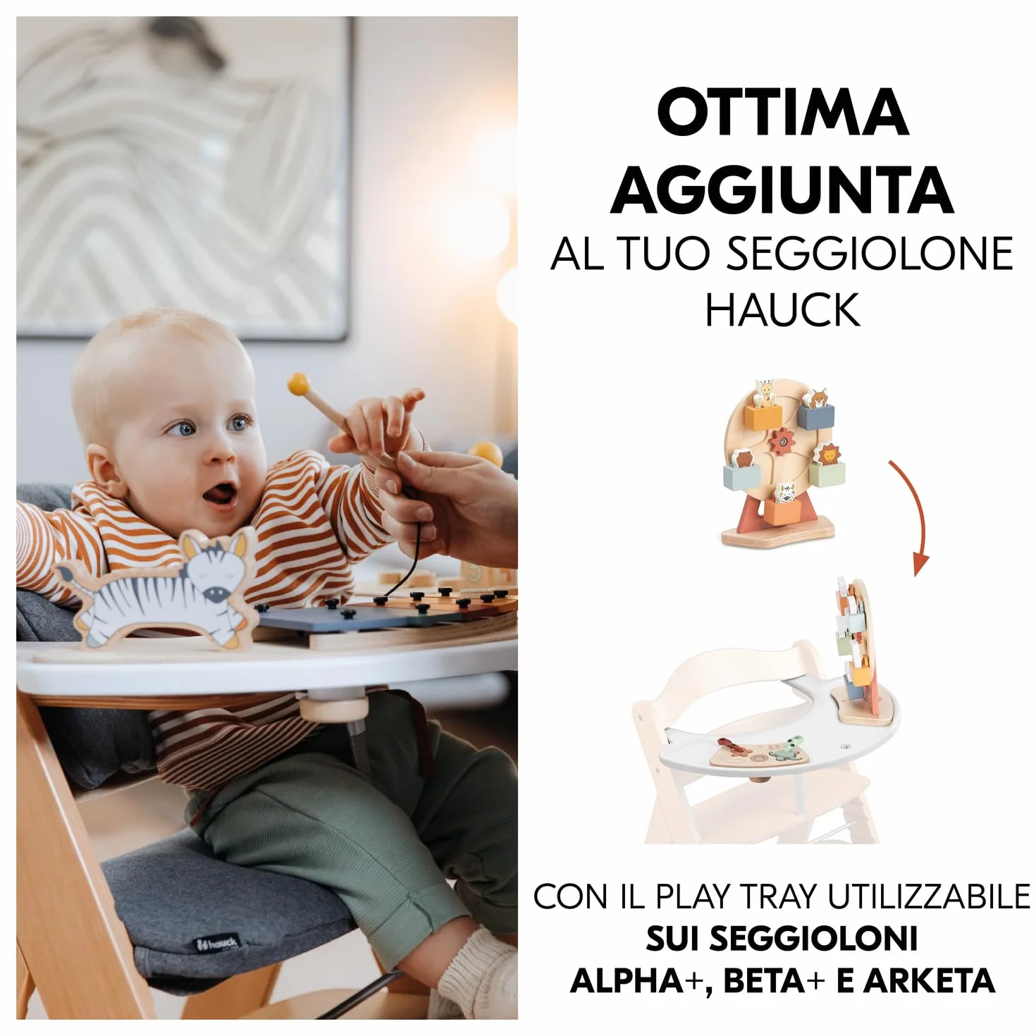Hauck Play Fun Fair S Ruota Panoramica Gioco Neonato - Combinabile con Vassoio hauck Play Tray per Seggiolone Pappa Alpha+, Beta+ e Arketa - Aiuta la Coordinazione Occhio-Mano, Dai 12 Mesi - Animali