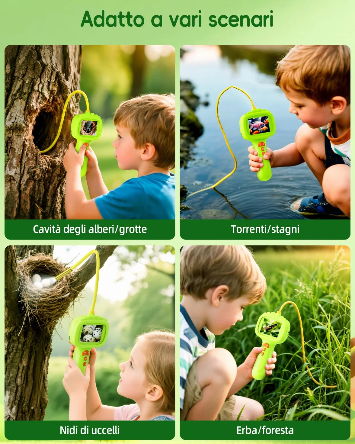 Endoscopio per bambini, Camera bambini 1080P, Gioco STEM per esplorazione all'aperto, giardino, campeggio e natura, Migliori regali di compleanno per ragazzi e ragazze di 4, 5, 6, 7, 8, 9, 10 anni