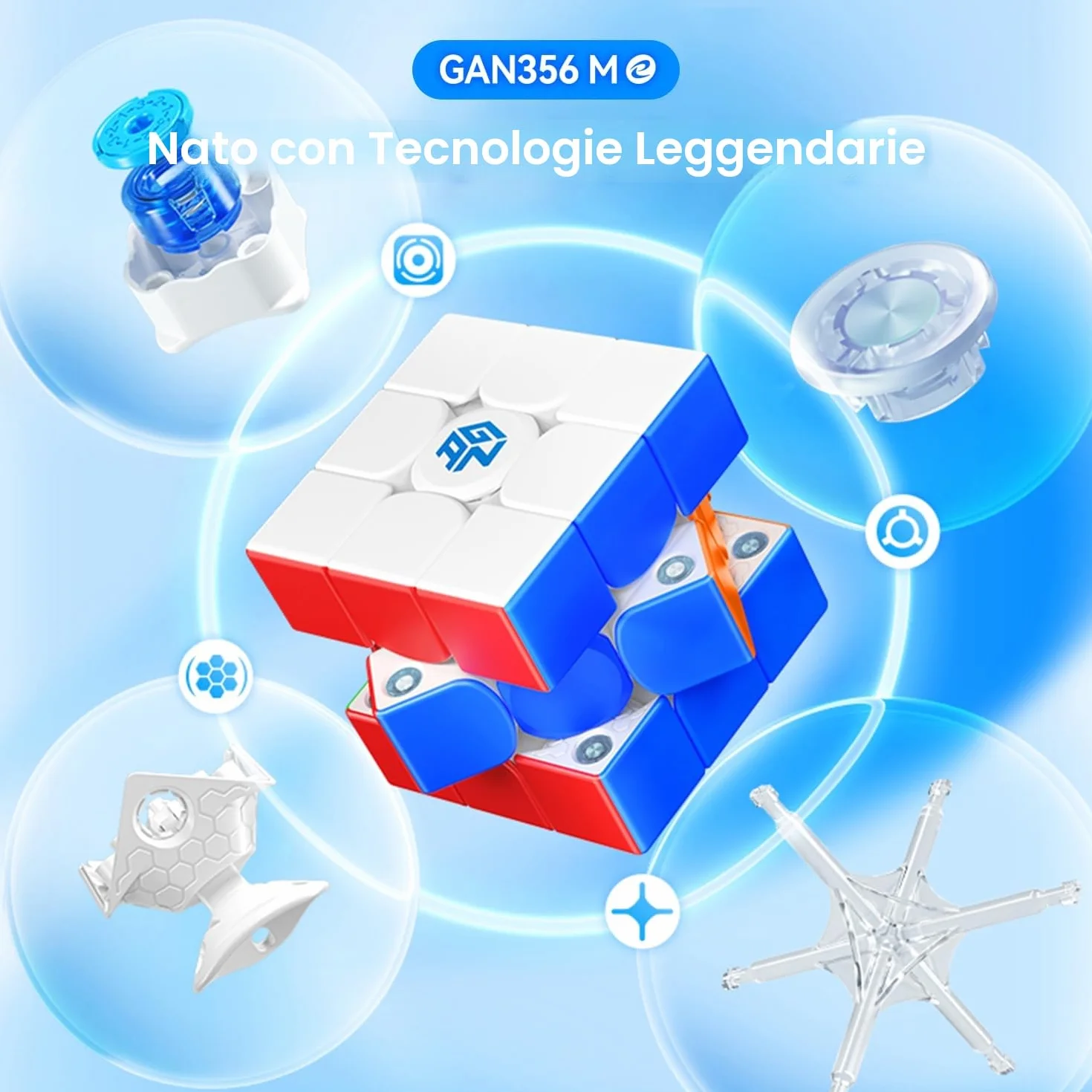 GAN 356ME Cubo di Velocità Professionale 3x3 Cubo Magnetico, Speed Cube con 12 Livelli di Regolazione della Tensione, Cubo GAN 3x3 con 48 Capsule Magnetiche, Allenamento e Competizione