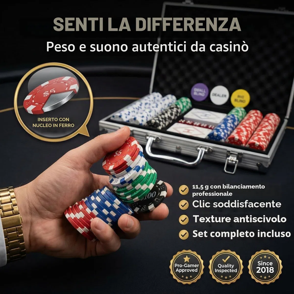 HEITOK Set Poker 300 Fiches Numerate 11,5g Valigetta Alluminio Rinforzata Texas Hold'em Completo