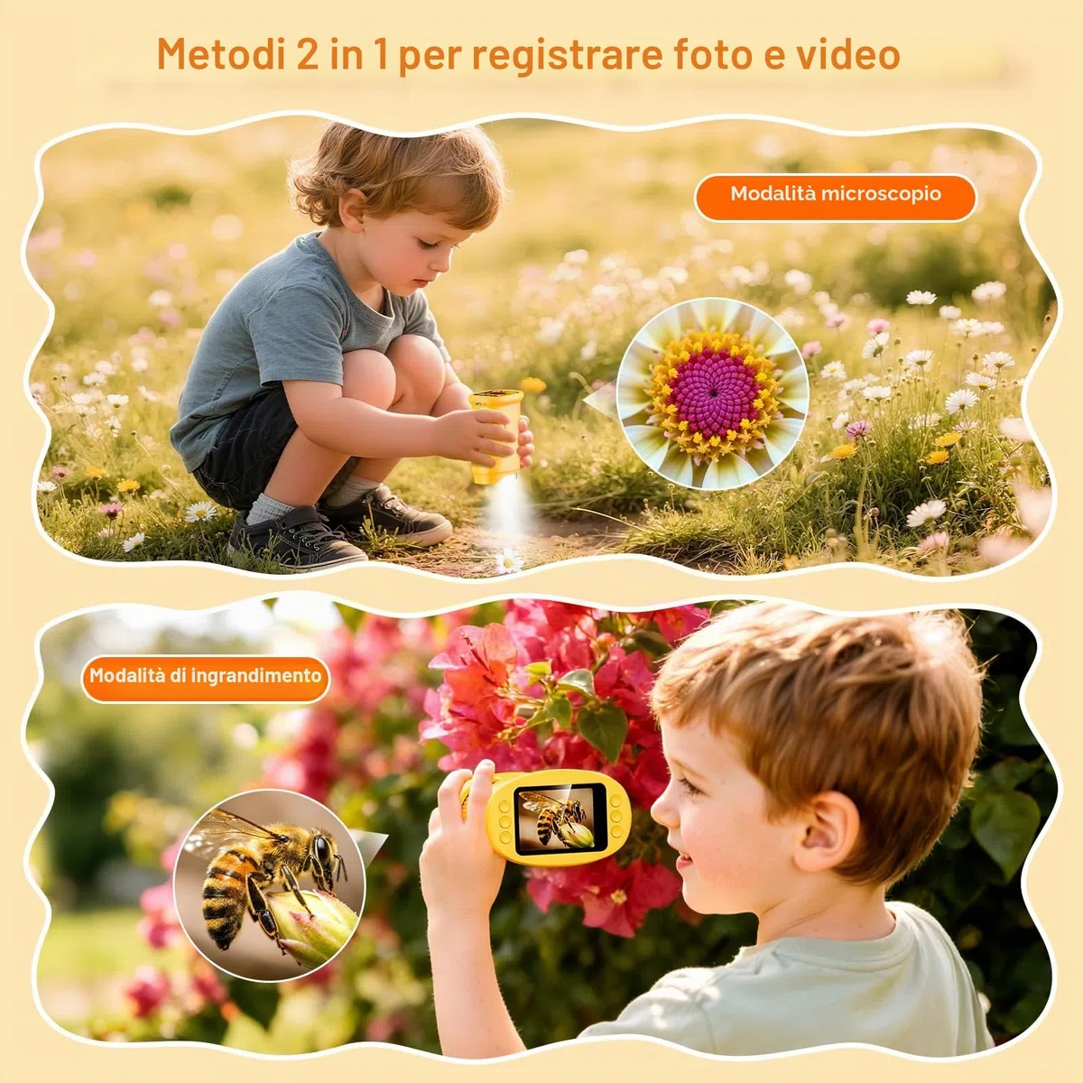 Microscopio Digitale Portatile per Bambini con schermo IPS da 2", Ricaricabile, Memoria Fotografica Integrata, 200X Mini Microscopio da Regali di Natale, compleanno o Capodanno per i 4-12 Anni-Arancio